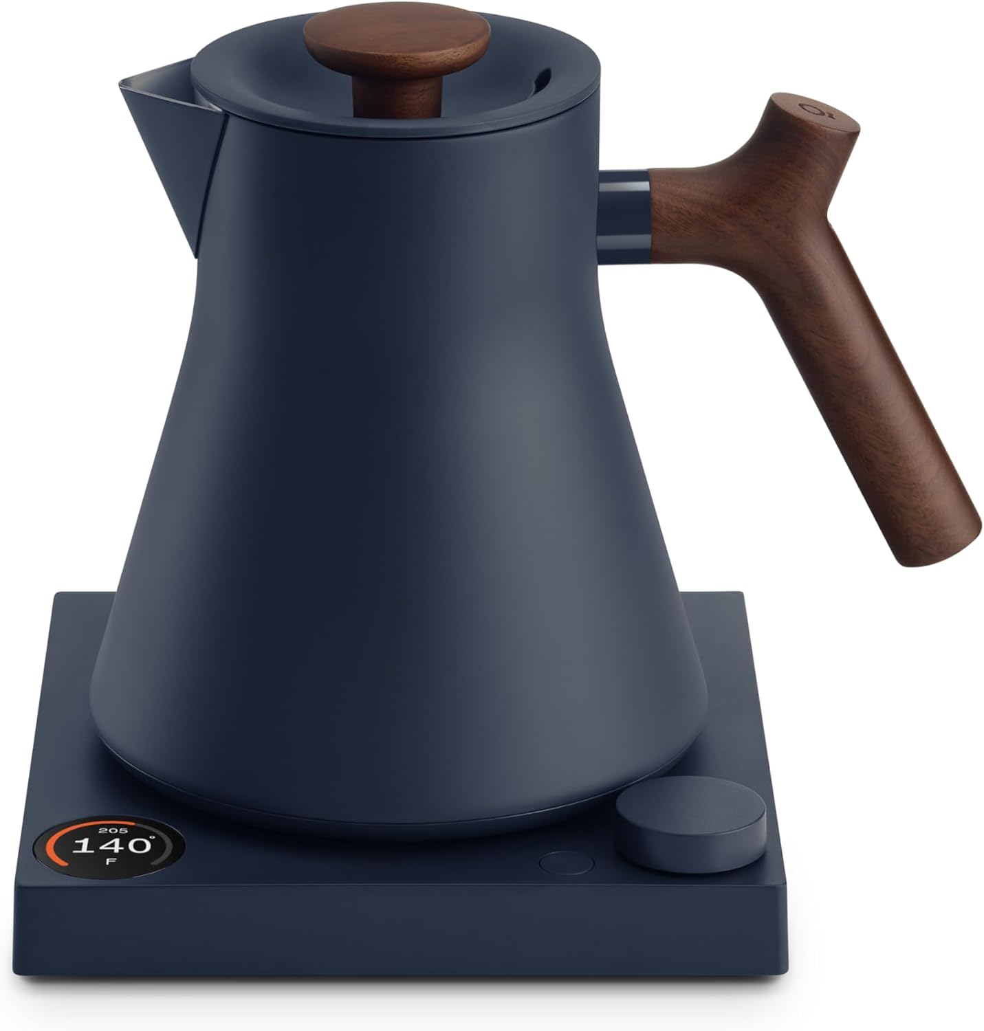 Fellow Corvo EKG Pro Electric Tea Kettle – Quick Heating, Scheduling, Built-in Brew Timer – Stone Blue with Walnut Handle + Lid Pull – 0.9 Liter