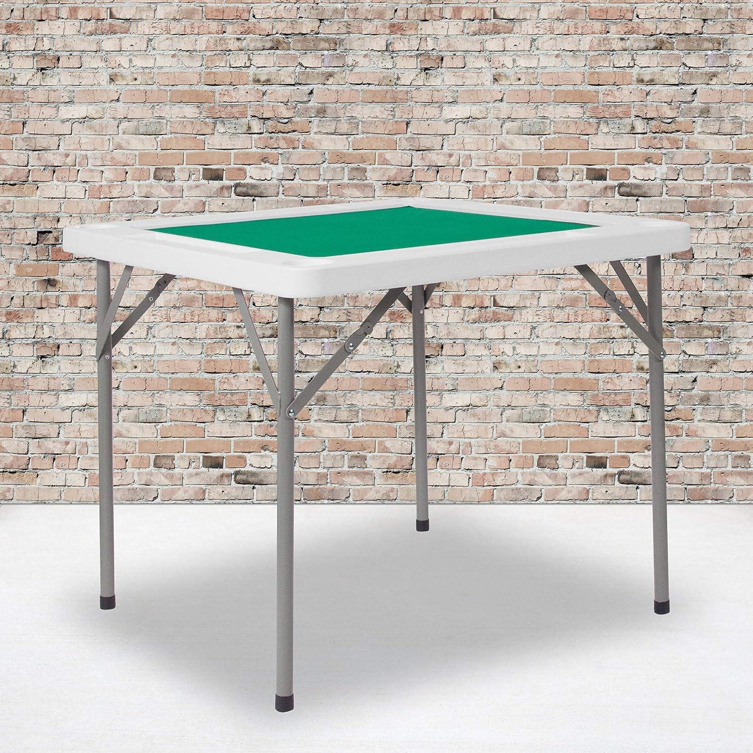 Flash Furniture Silas 34.5″ Square Folding Card Table, White/Green