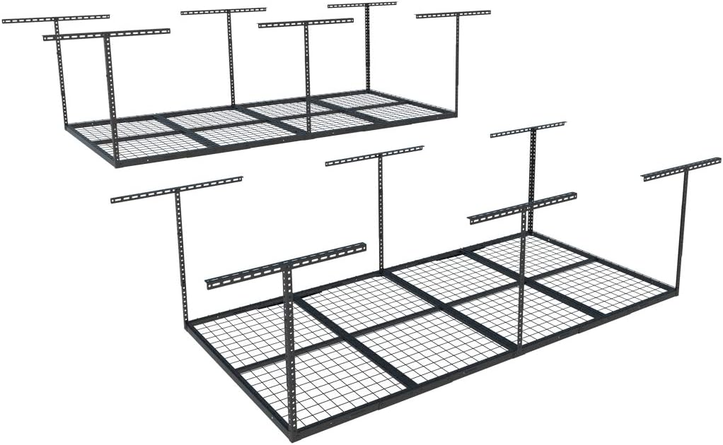 FLEXIMOUNTS 4×8 Overhead Garage Storage Rack, Adjustable Organization System, Heavy-Duty Metal Ceiling Racks, 2 pack, Black