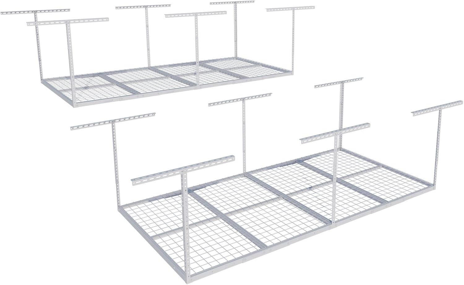 FLEXIMOUNTS 4×8 Overhead Garage Storage Rack, Adjustable Organization System, Heavy-Duty Metal Ceiling Racks, 2 pack, White