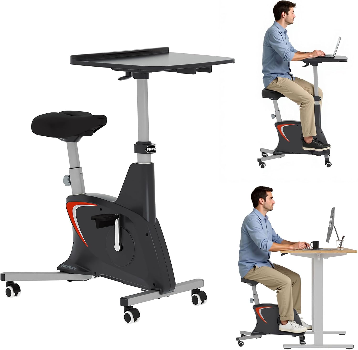 FLEXISPOT Upright Desk Bike w/Removable Desktop, Big Seat & 300LBS Capacity, Space-Saving Indoor Cycling, Black
