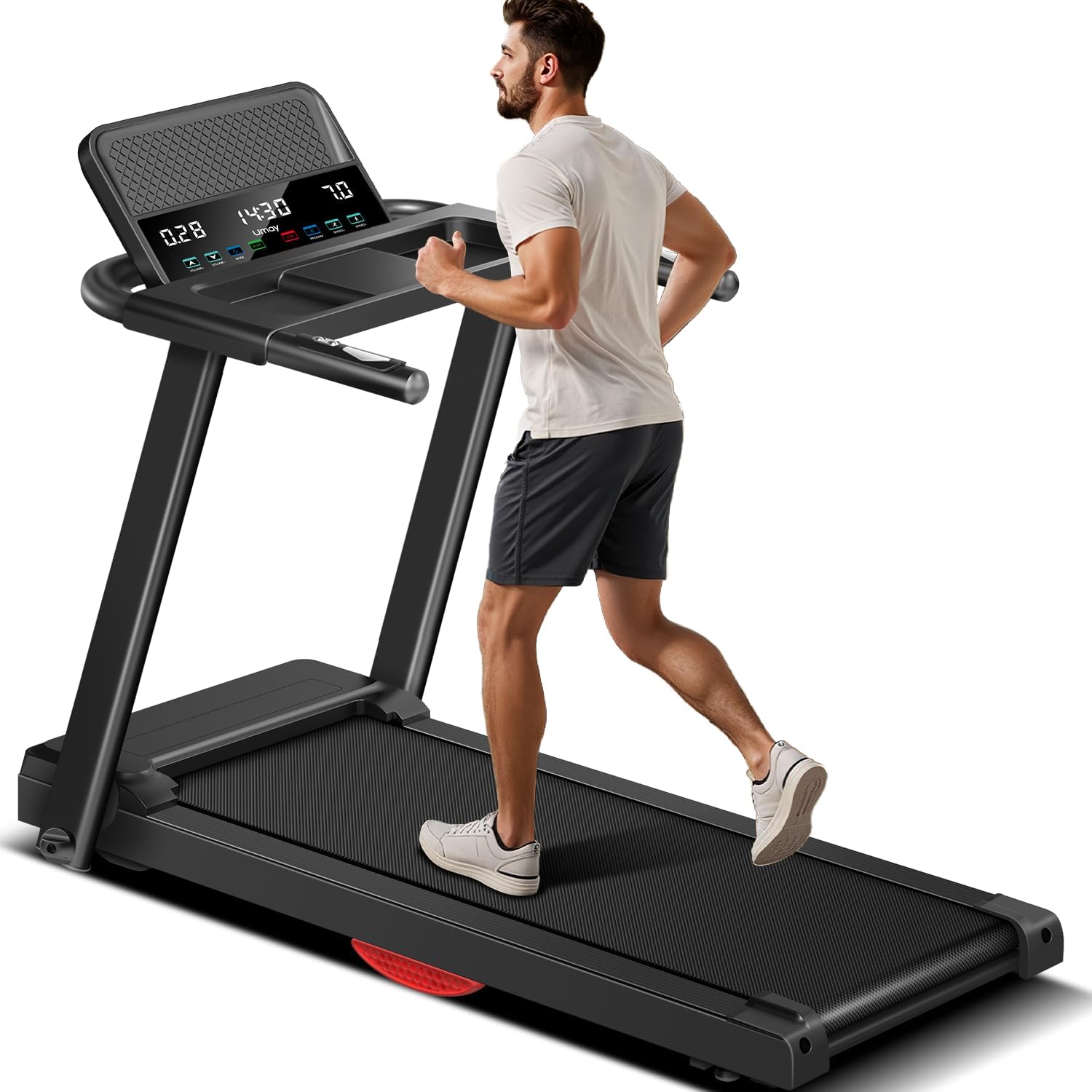 Folding Treadmill for Home – 3.0HP Quiet Brushless Motor, Heart Rate Sensor, Dual Cushion, 300 lbs Capacity, Cup & Phone Holder