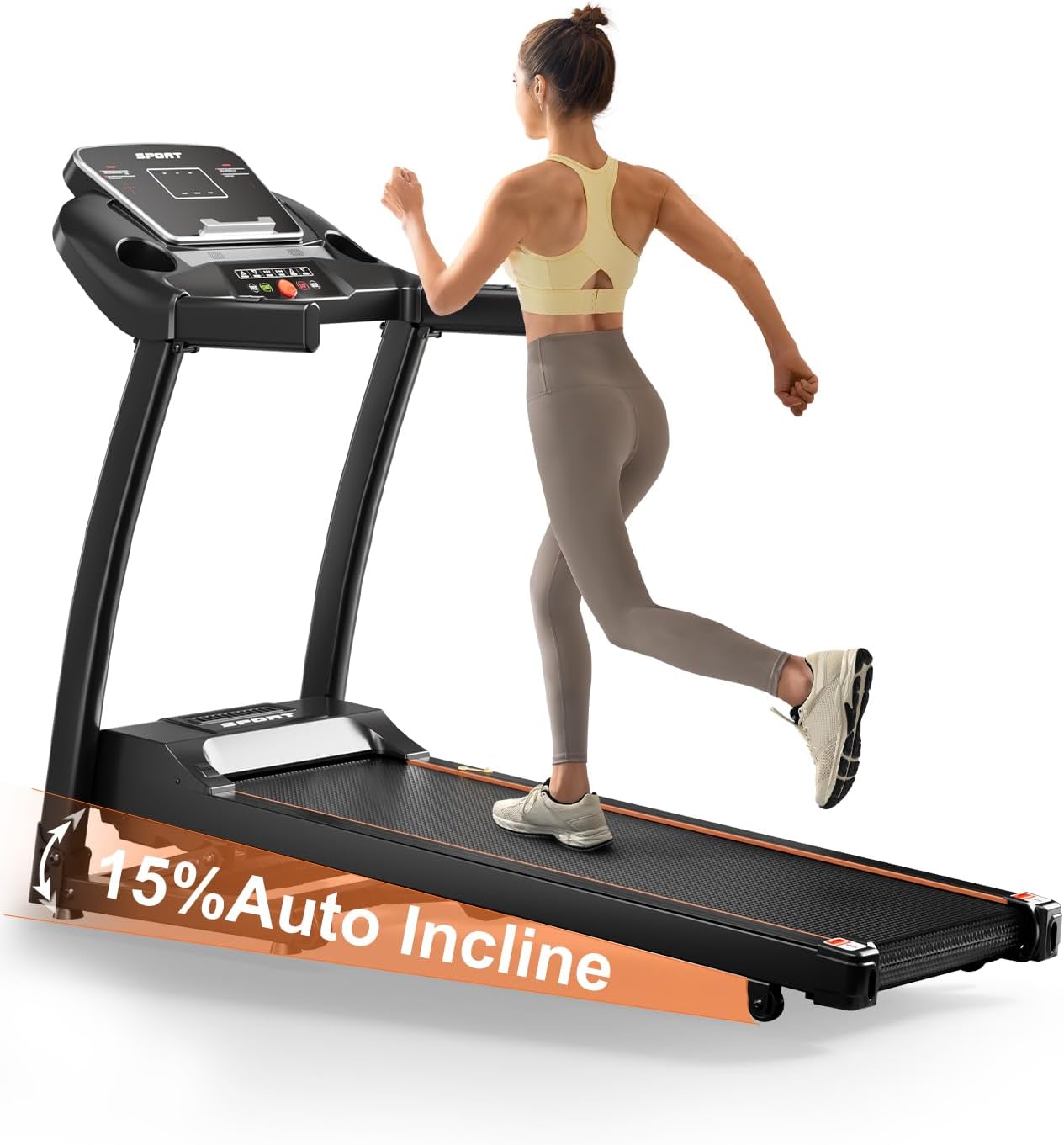 Folding Treadmill with 15% Auto Incline – 3.0HP, 300 lbs Capacity, Bluetooth, Heart Rate Sensors & Hydraulic Fold for Home Use