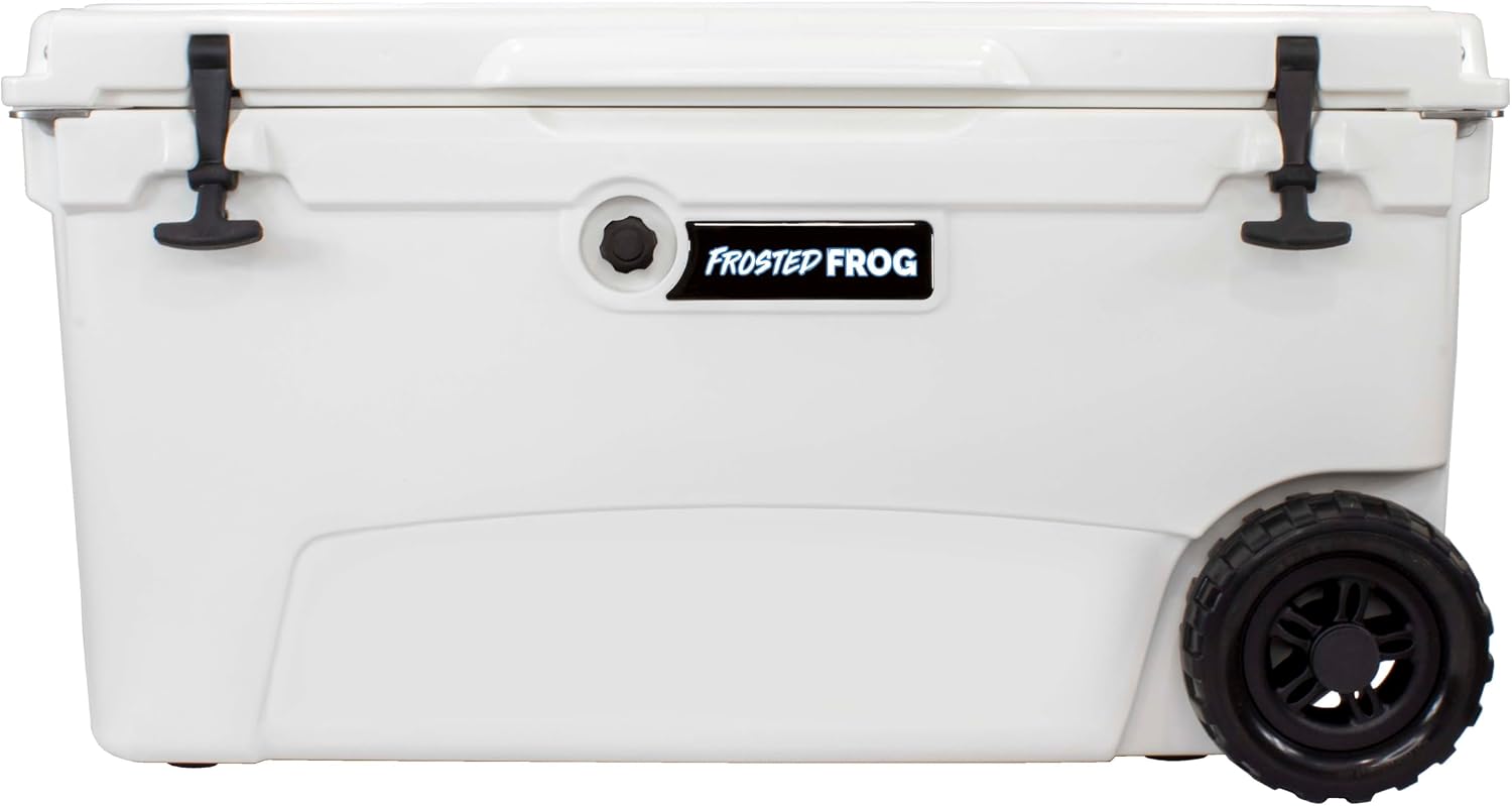 Frosted Frog 70 Quart Ice Chest Heavy Duty High Performance Roto-Molded Commercial Grade Insulated Cooler with Wheels – White