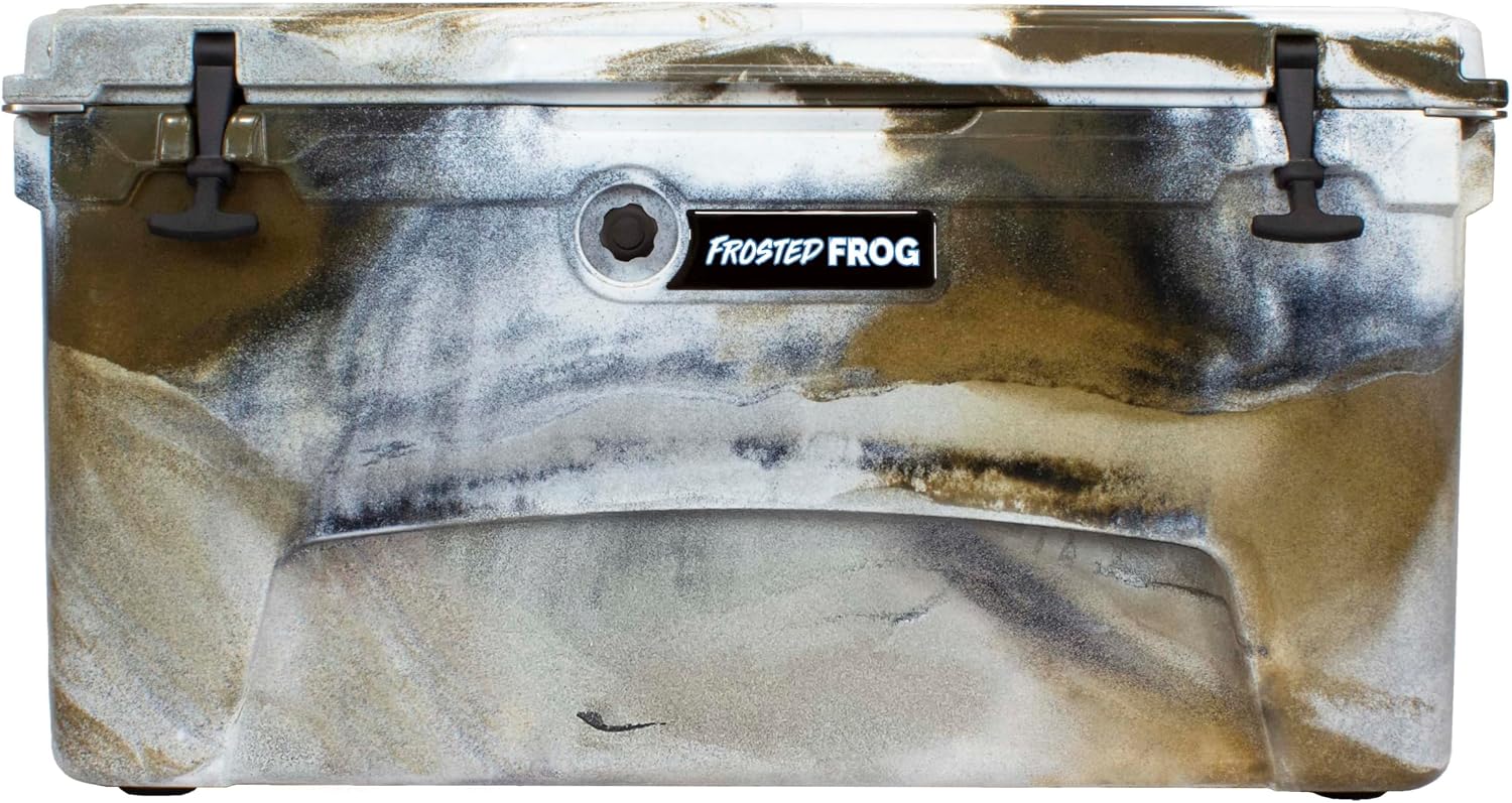Frosted Frog 75 Camo Quart Ice Chest Heavy Duty High Performance Roto-Molded Commercial Grade Insulated Cooler – Desert Camo