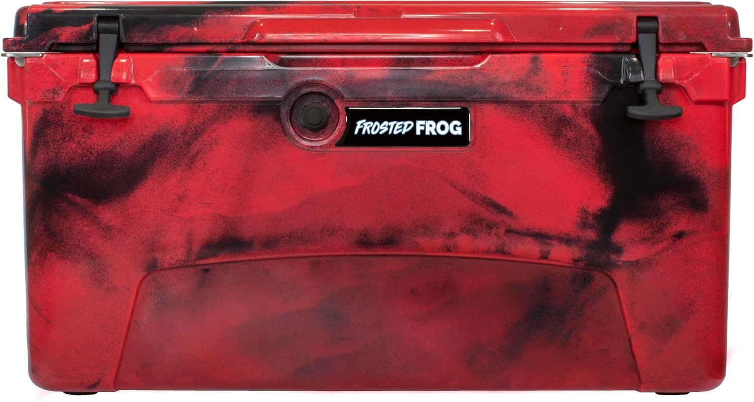 Frosted Frog 75 Camo Quart Ice Chest Heavy Duty High Performance Roto-Molded Commercial Grade Insulated Cooler – Red Camo