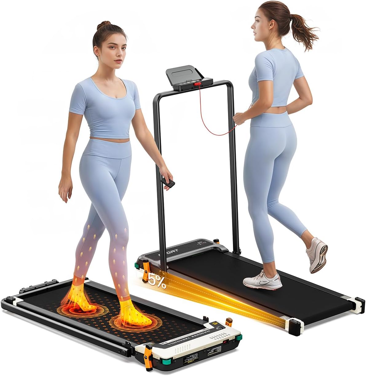 FUNRAY 2 in 1 Walking Pad Treadmill – Incline, Dual-Sided Design with Foot Massage, 330 lbs Capacity for Home/Office Use – Classic