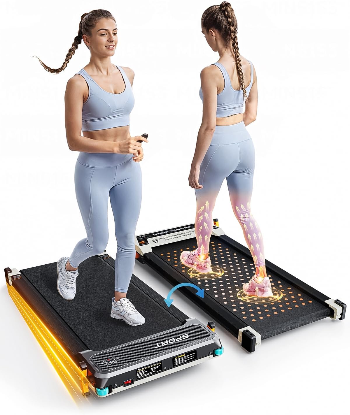 FUNRAY 2 in 1 Walking Pad Treadmill – Incline, Dual-Sided Design with Foot Massage, 330 lbs Capacity for Home/Office Use – Gray