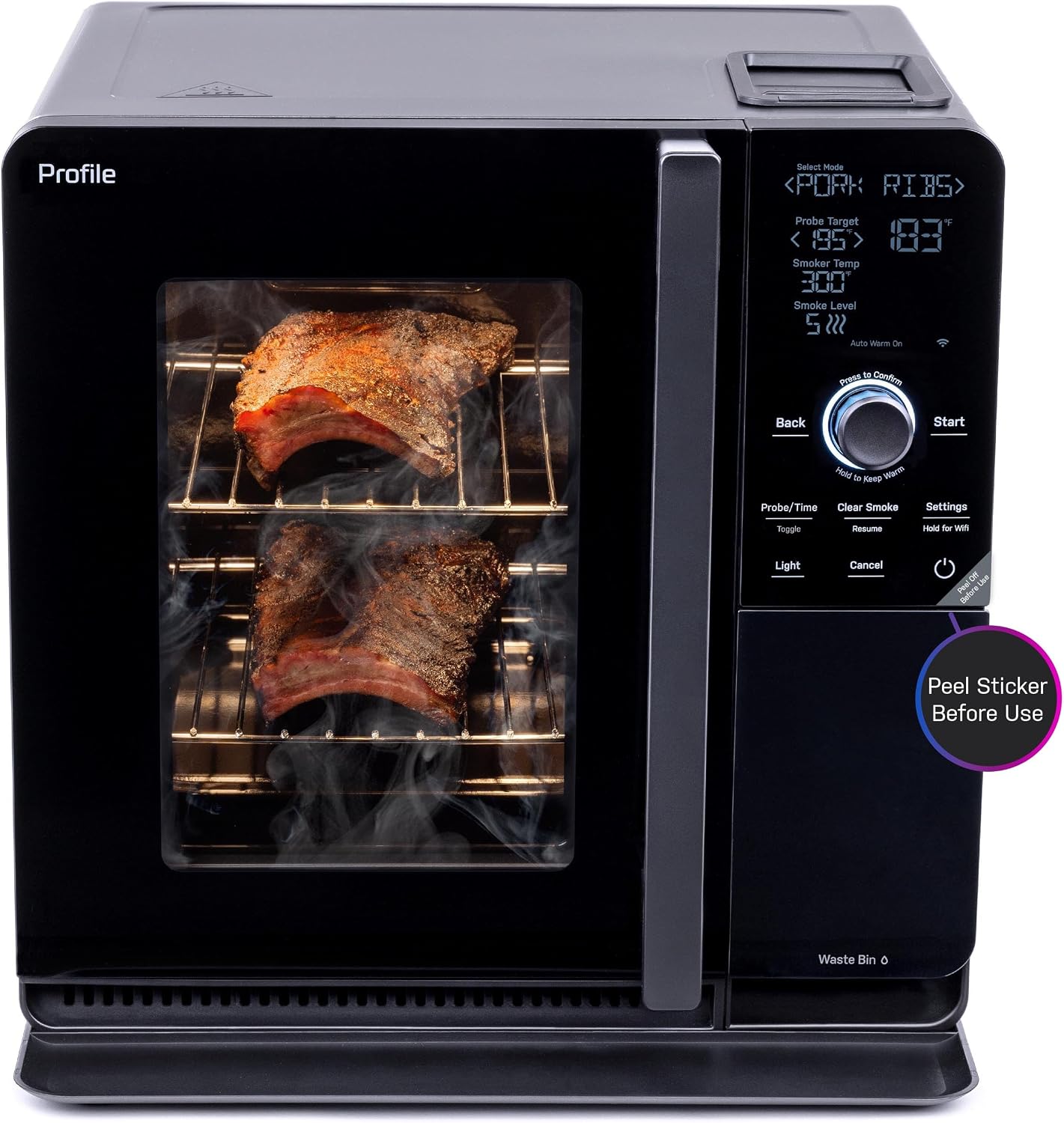 GE Profile Smart Indoor Pellet Smoker w Active Smoke Filtration, 5 Smoke Control Settings, WiFi Connected, Electric, Countertop BBQ Appliance