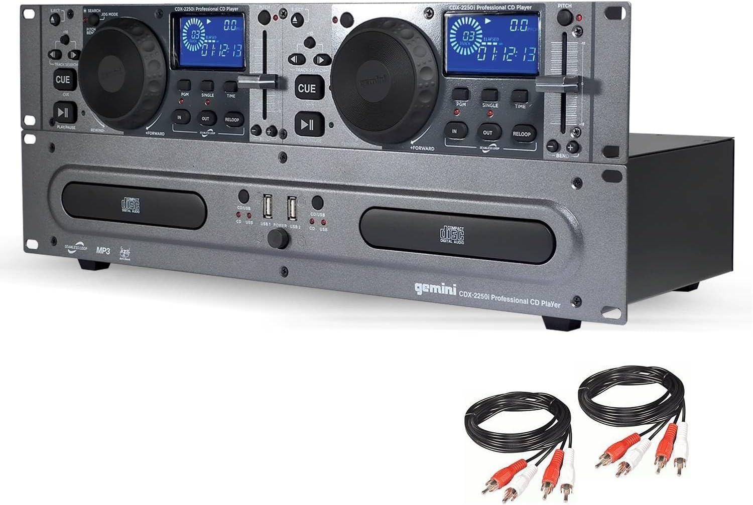Gemini CDX-2250i Dual CD/USB DJ Media Player – 2-Deck Rackmount with Jog Wheels, MP3 & Anti-Shock