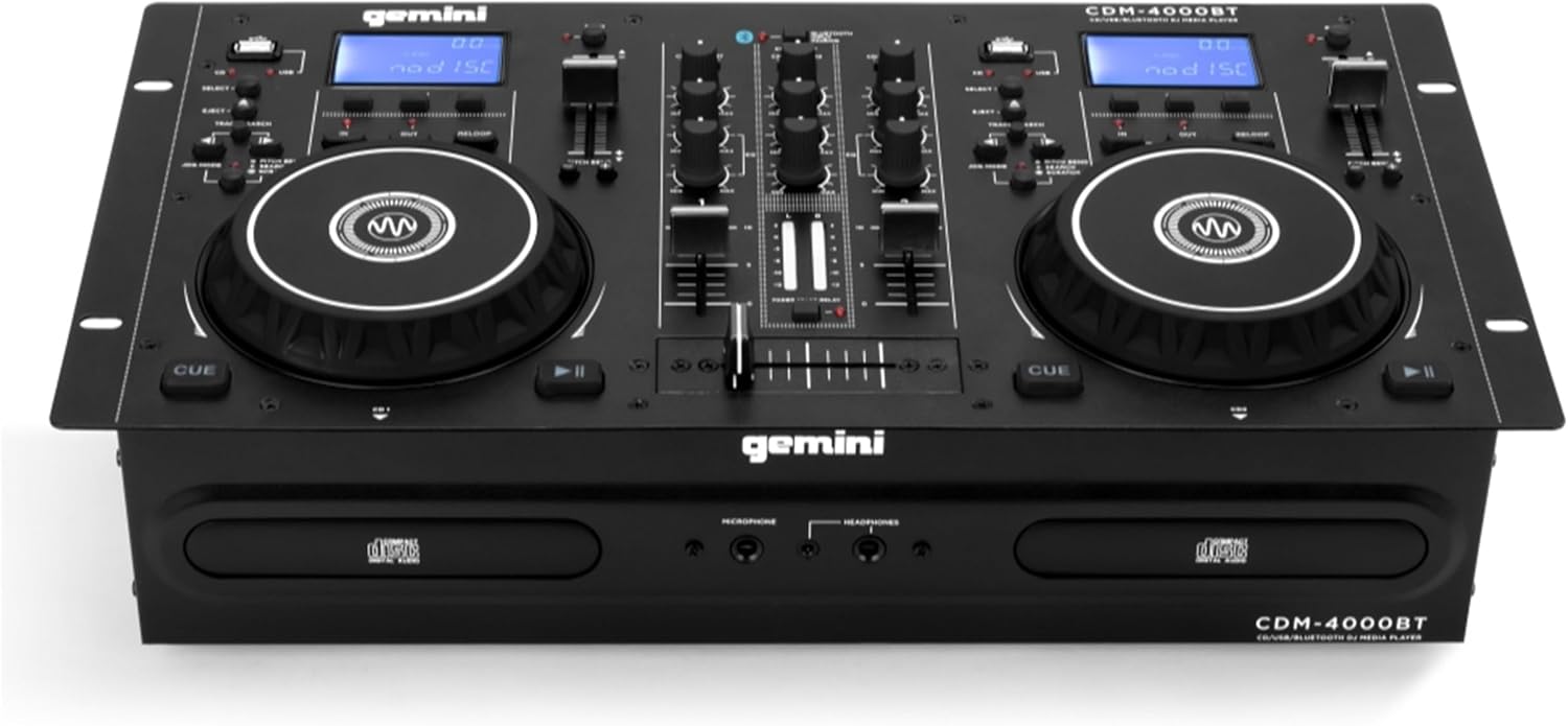 Gemini Sound CDM-4000BT All-in-One DJ CD/USB Player & Mixer with Bluetooth, Dual Decks, Jog Wheels, Pitch Control