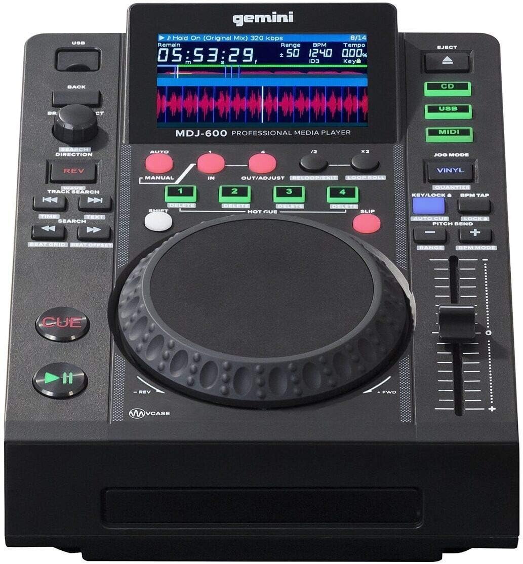 Gemini Sound MDJ-600 Professional DJ Media Player – CD/USB, 4.3″ Display, Touch Jogwheels, MIDI Controller
