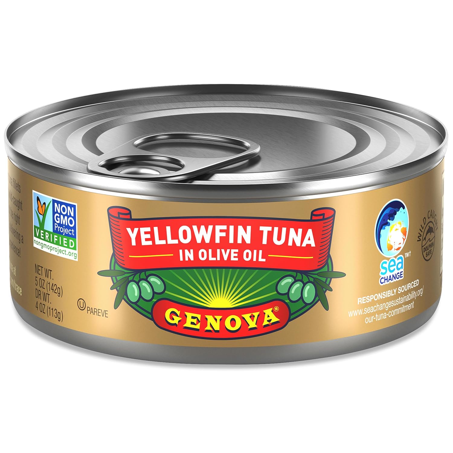 Genova Premium Yellowfin Tuna in Olive Oil, Wild Caught, Solid Light, 5 oz. Can (Pack of 24)