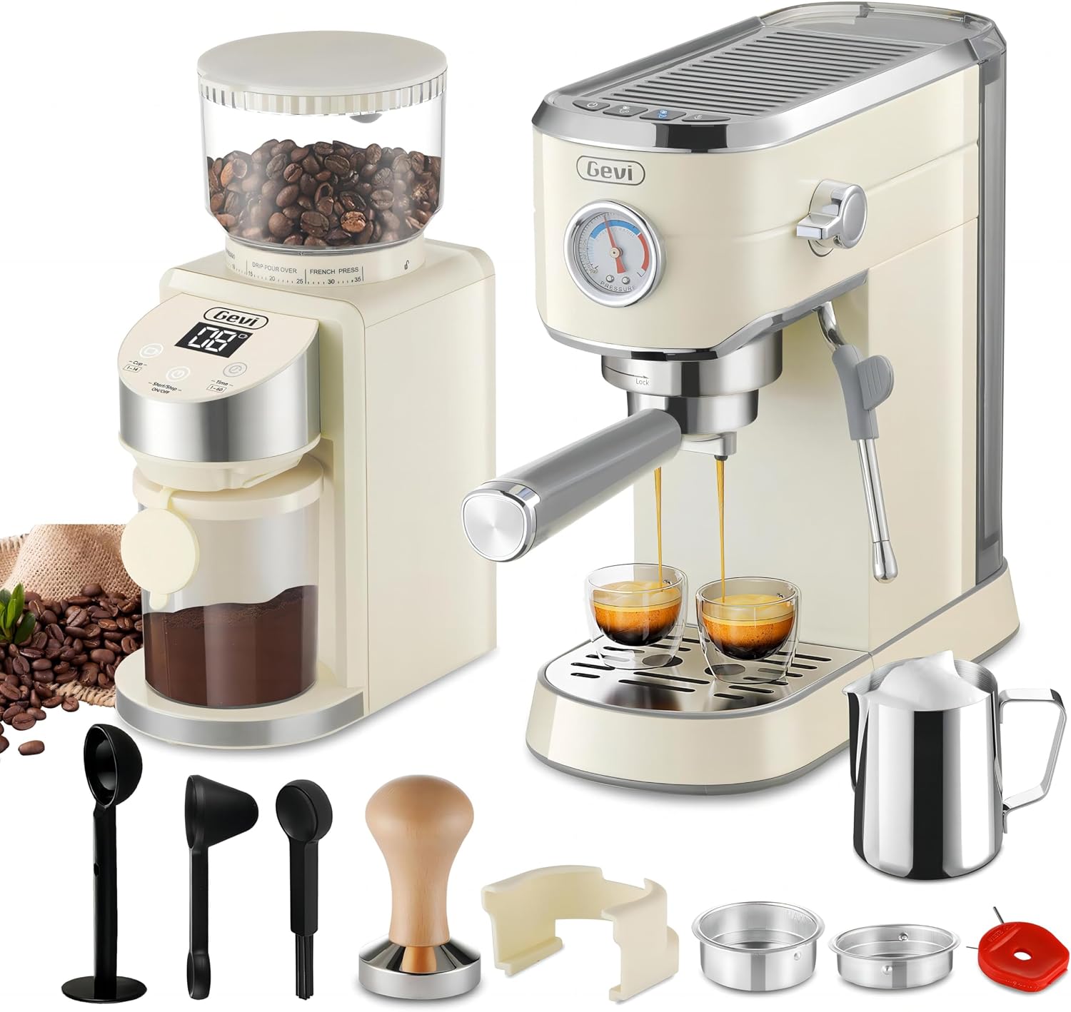 Gevi Espresso Machine 20 Bar with Grinder with 35 Precise Grind Settings Burr Coffee Grinders Combos, Super-Automatic Espresso Machines