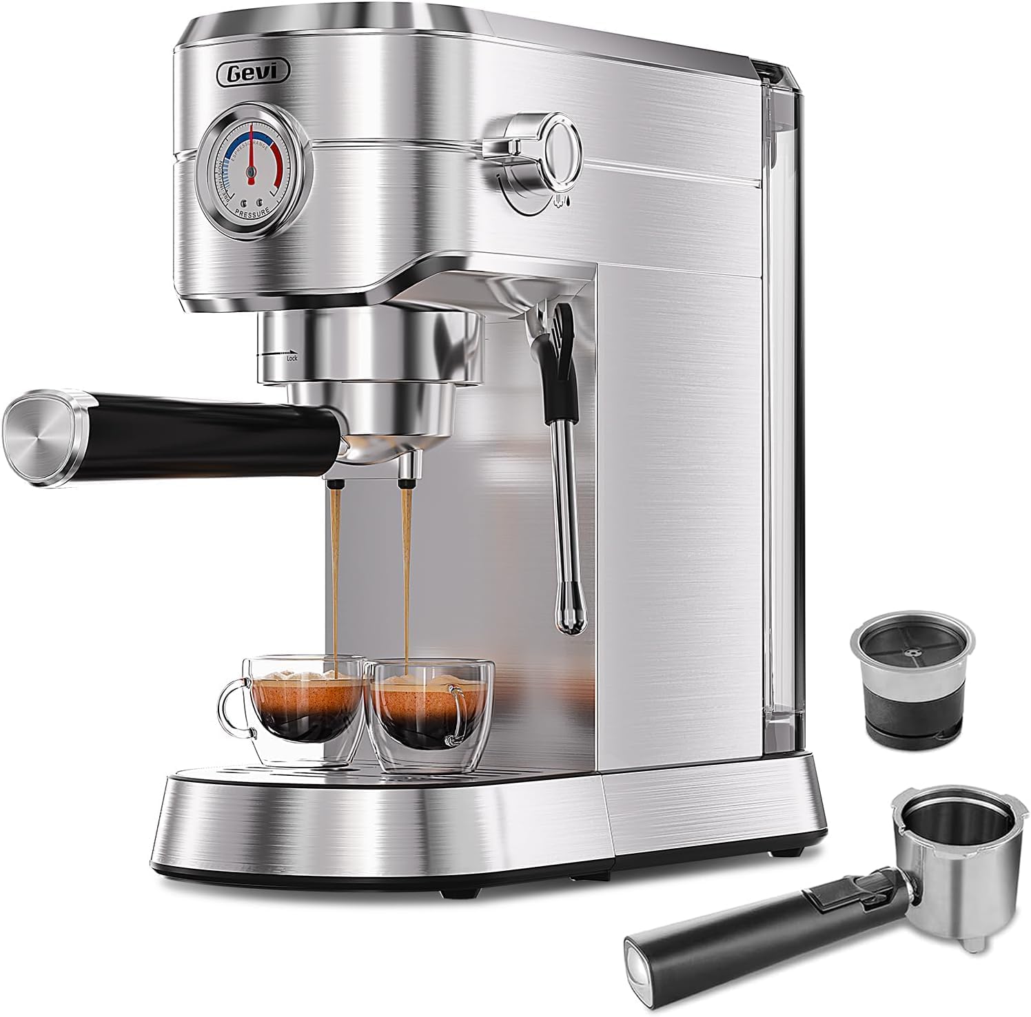 Gevi Espresso Machine 20 Bar with Portafilter for Nespresso Original Capsules and Coffee Powder, Professional Espresso Maker with Milk Frother