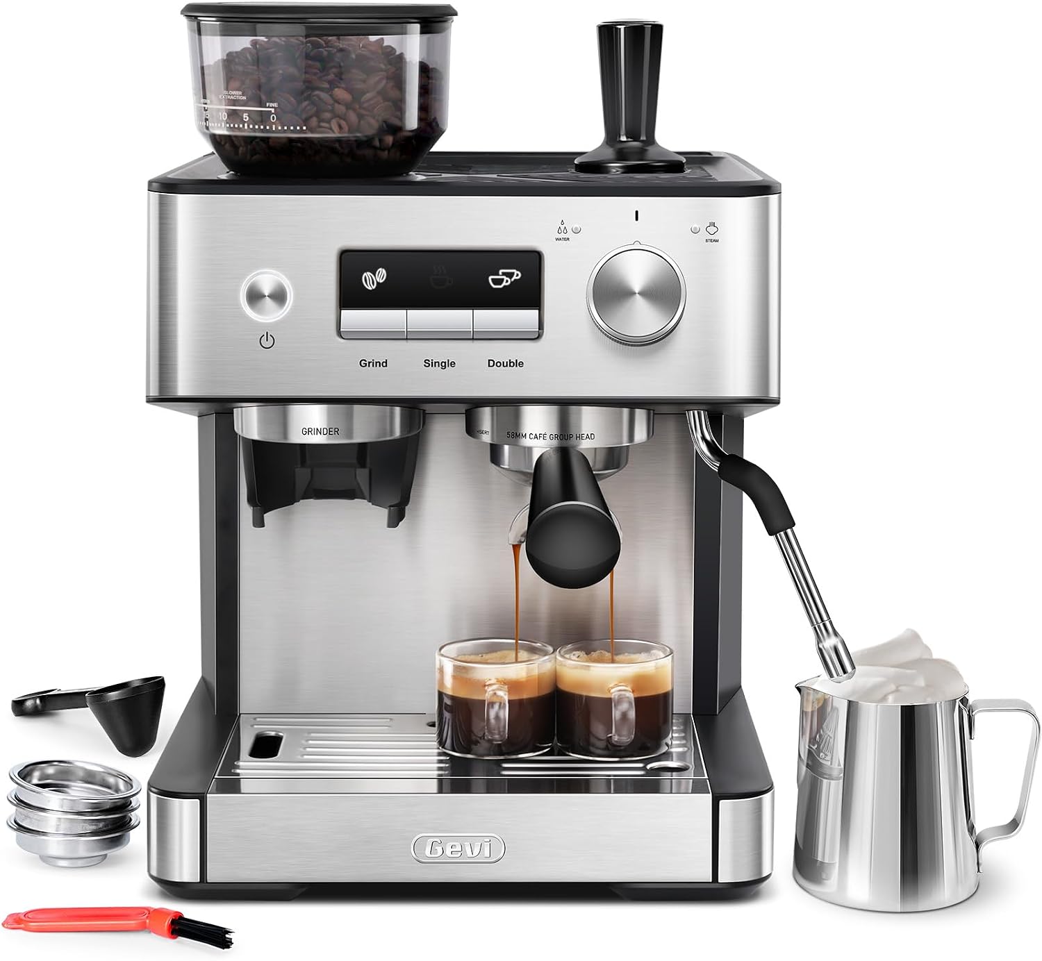 Gevi Espresso Machine with Grinder & Milk Frother, 20 Bar Professional Coffee Maker for Home, Removable Water Tank, Steam Wand