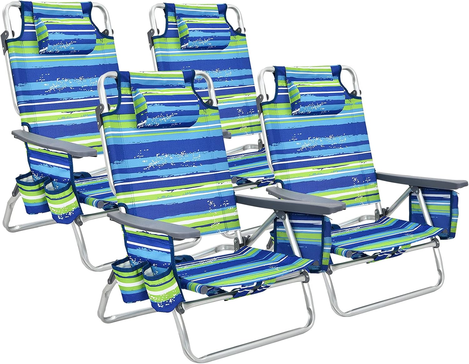 Giantex Folding Beach Chair, Patio Sling Chairs, Camping Chair – Blue/Green – 4-Pack Chair
