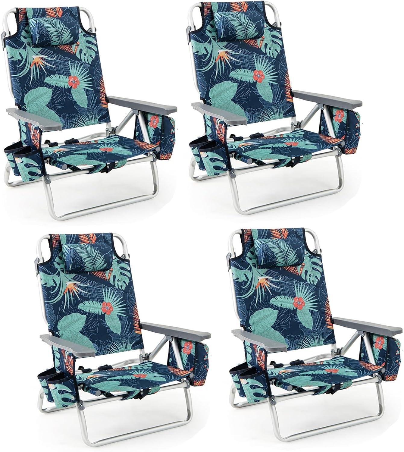 Giantex Folding Beach Chair, Patio Sling Chairs, Camping Chair – Green – 4-Pack Chair