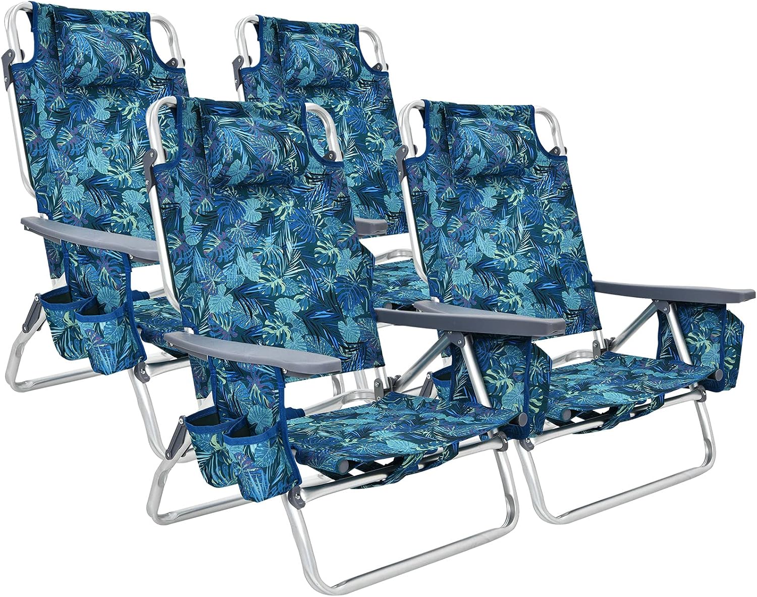 Giantex Folding Beach Chair, Patio Sling Chairs, Camping Chair – Navy – 4-Pack Chair