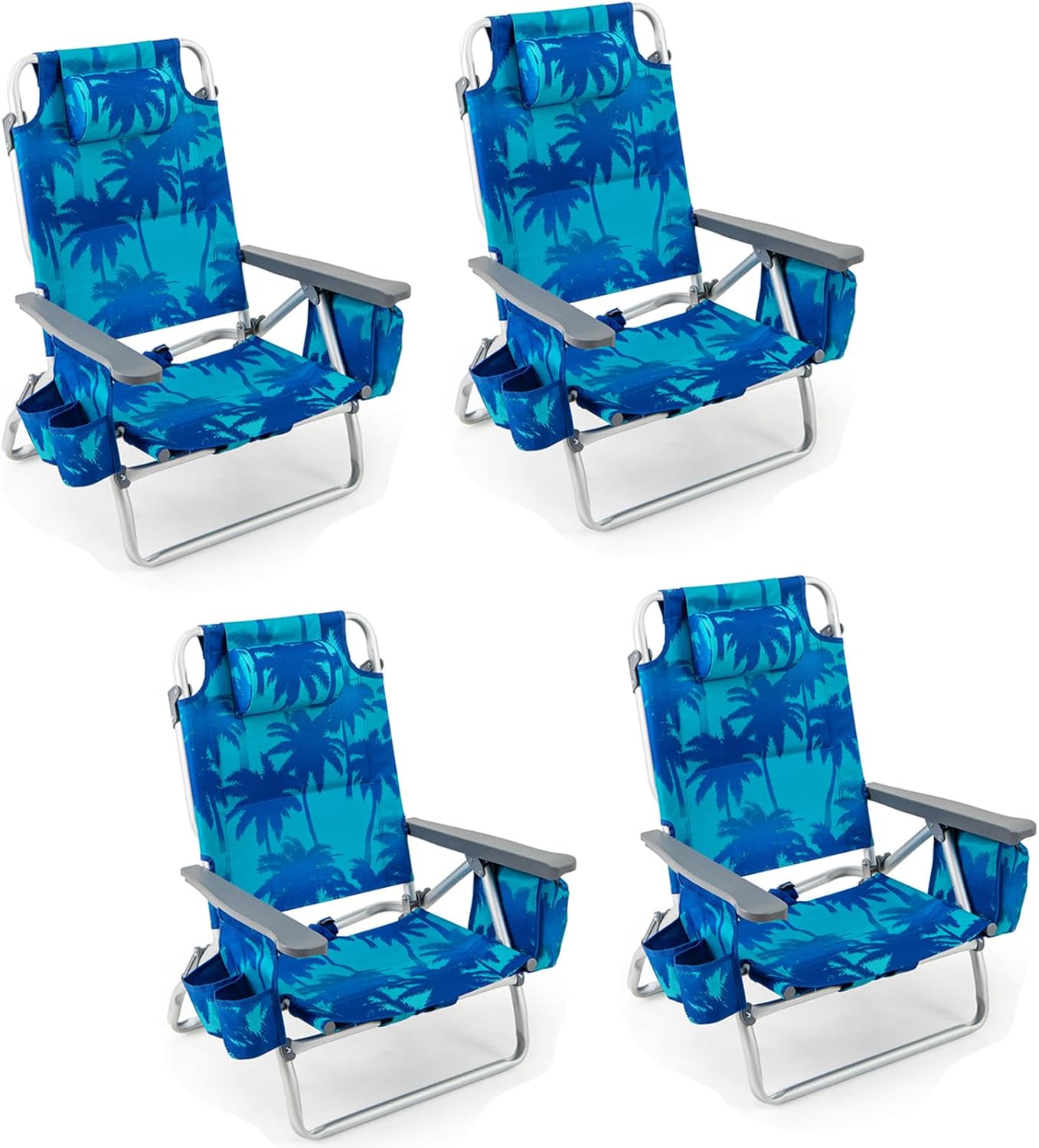 Giantex Folding Beach Chair, Patio Sling Chairs, Camping Chair – Palm, 4-Pack Chair