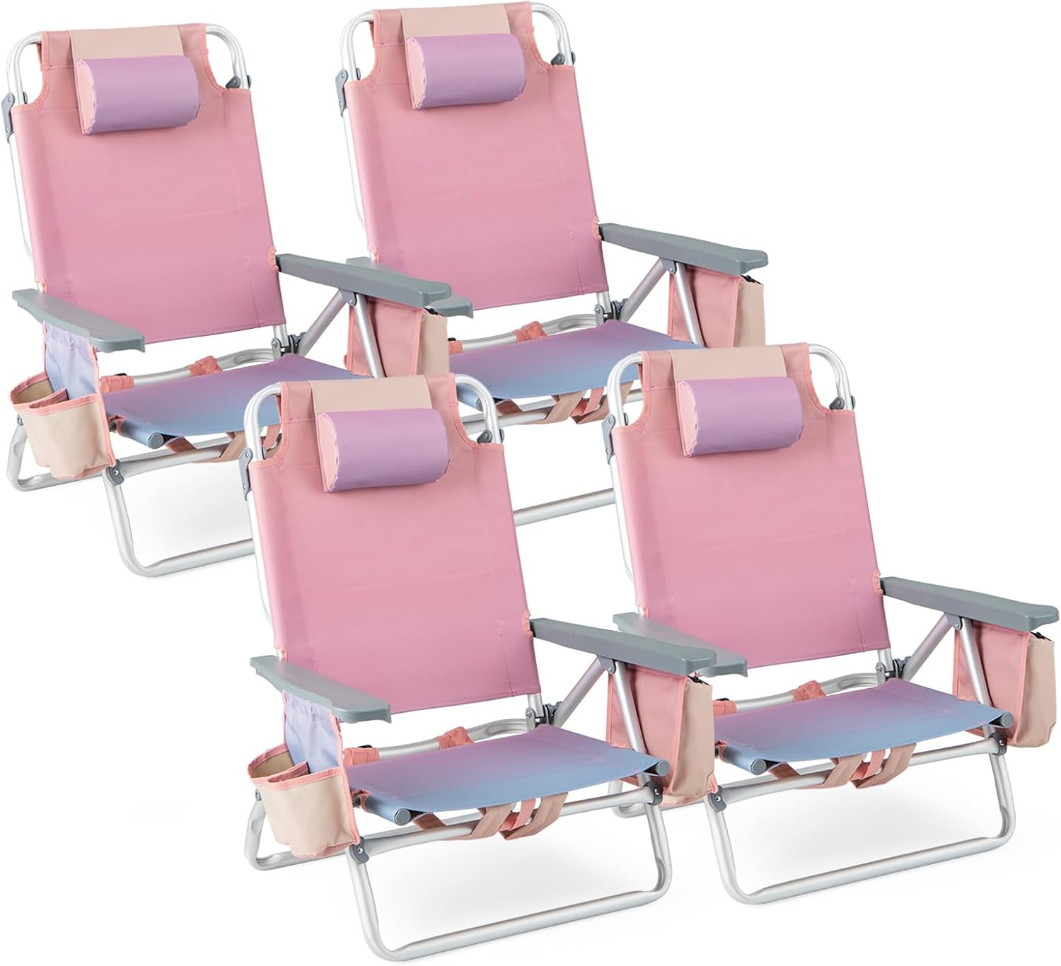 Giantex Folding Beach Chair, Patio Sling Chairs, Camping Chair – Pink – 4-Pack Chair