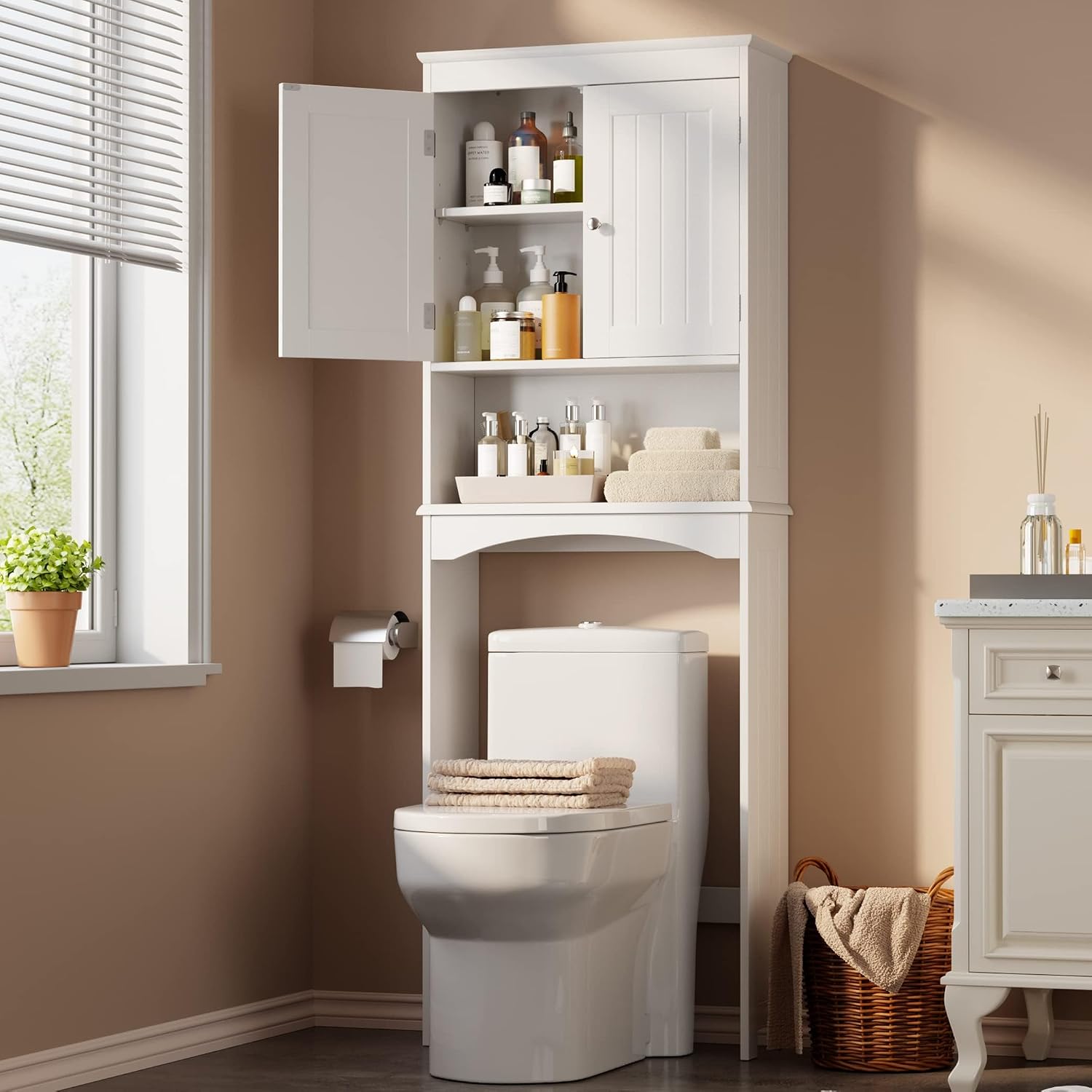 Gizoon Over The Toilet Storage Cabinet with Adjustable Shelf and Double Doors – White