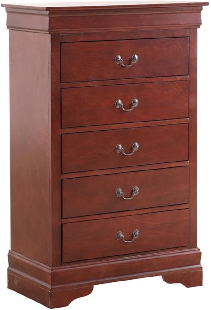 Glory Furniture Louis Phillipe 5 Drawer Chest in Cherry