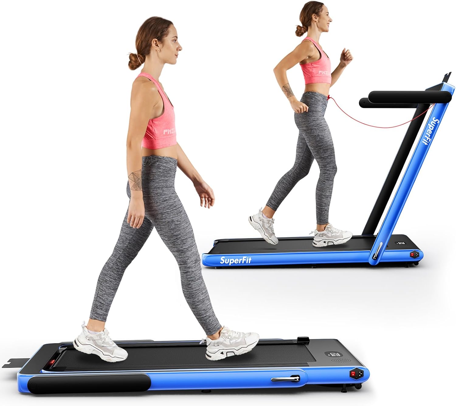 Goplus 2 in 1 Folding Treadmill – 2.25HP Under Desk Treadmill with Remote, App Control & LED Display for Home/Office Use – Blue