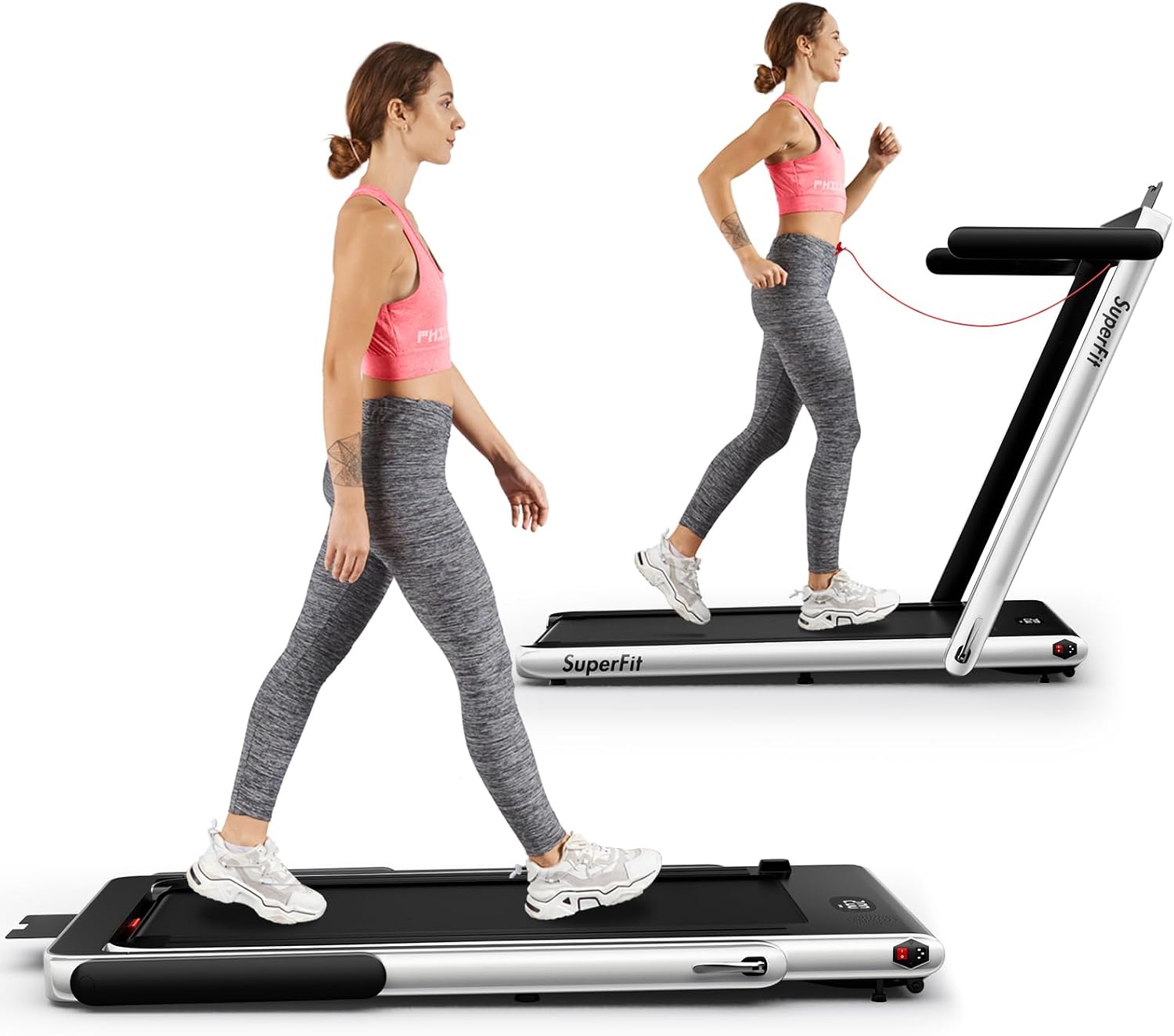 Goplus 2 in 1 Folding Treadmill – 2.25HP Under Desk Treadmill with Remote, App Control & LED Display for Home/Office Use – Silver