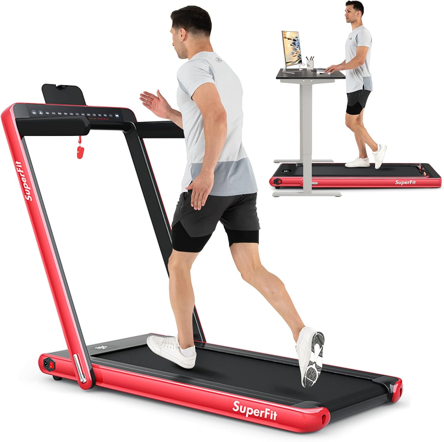 Goplus 2 in 1 Folding Treadmill – 2.25HP Under Desk with Dual Display, Bluetooth, App & Remote Control for Home Walking/Running, Red