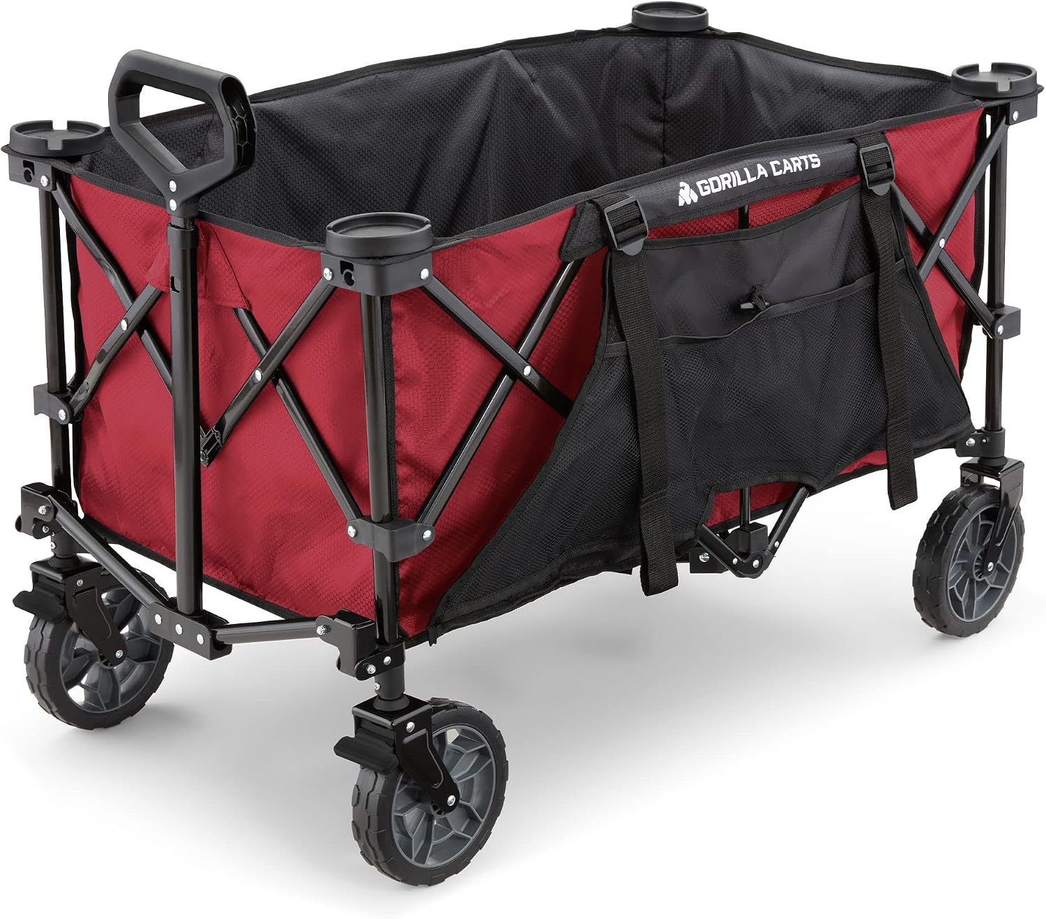 Gorilla Carts 7 Cubic Feet Foldable Utility Beach Wagon with Oversized Bed, Red