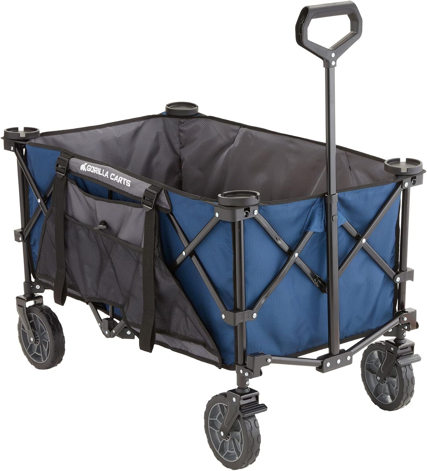 Gorilla Carts Foldable Wagon, Heavy Duty Collapsible Cart with Wheels, 7 Cu Ft, Blue