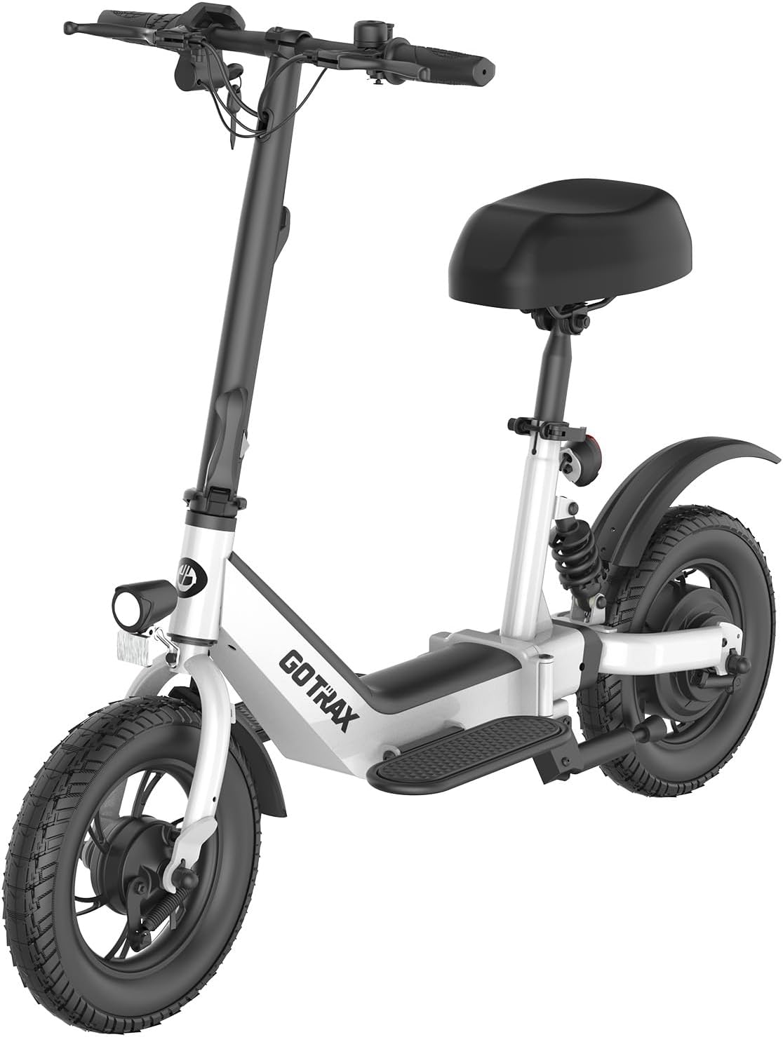 Gotrax A3 Electric Scooter with Seat – 350W, 15.5MPH, 9.5 Miles Range, 12″ Tire, Adjustable Seat, Lightweight & Foldable – White