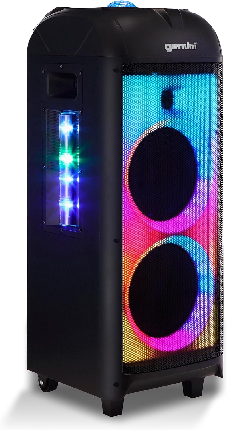 GPLT-360 Portable 1000 Watt Wireless Self Battery Powered Loud Bluetooth Party Tower Speaker Box with 360° of Sound and 360° of Beat Synced Light