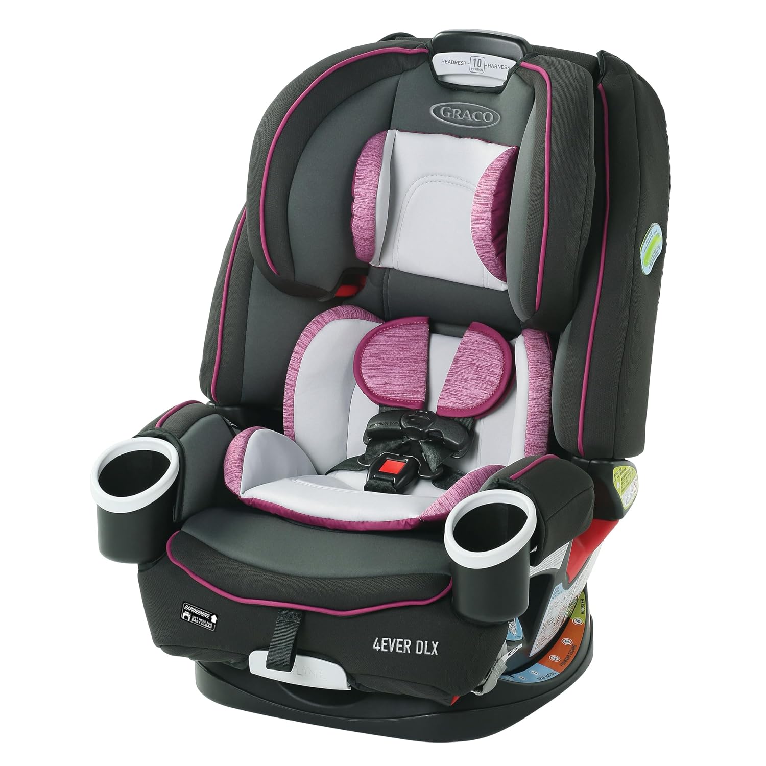 Graco 4Ever DLX 4-in-1 Car Seat, Pink – Infant to Toddler, 10 Years Use, Rear/Forward-Facing & Booster Modes, Safe & Comfortable