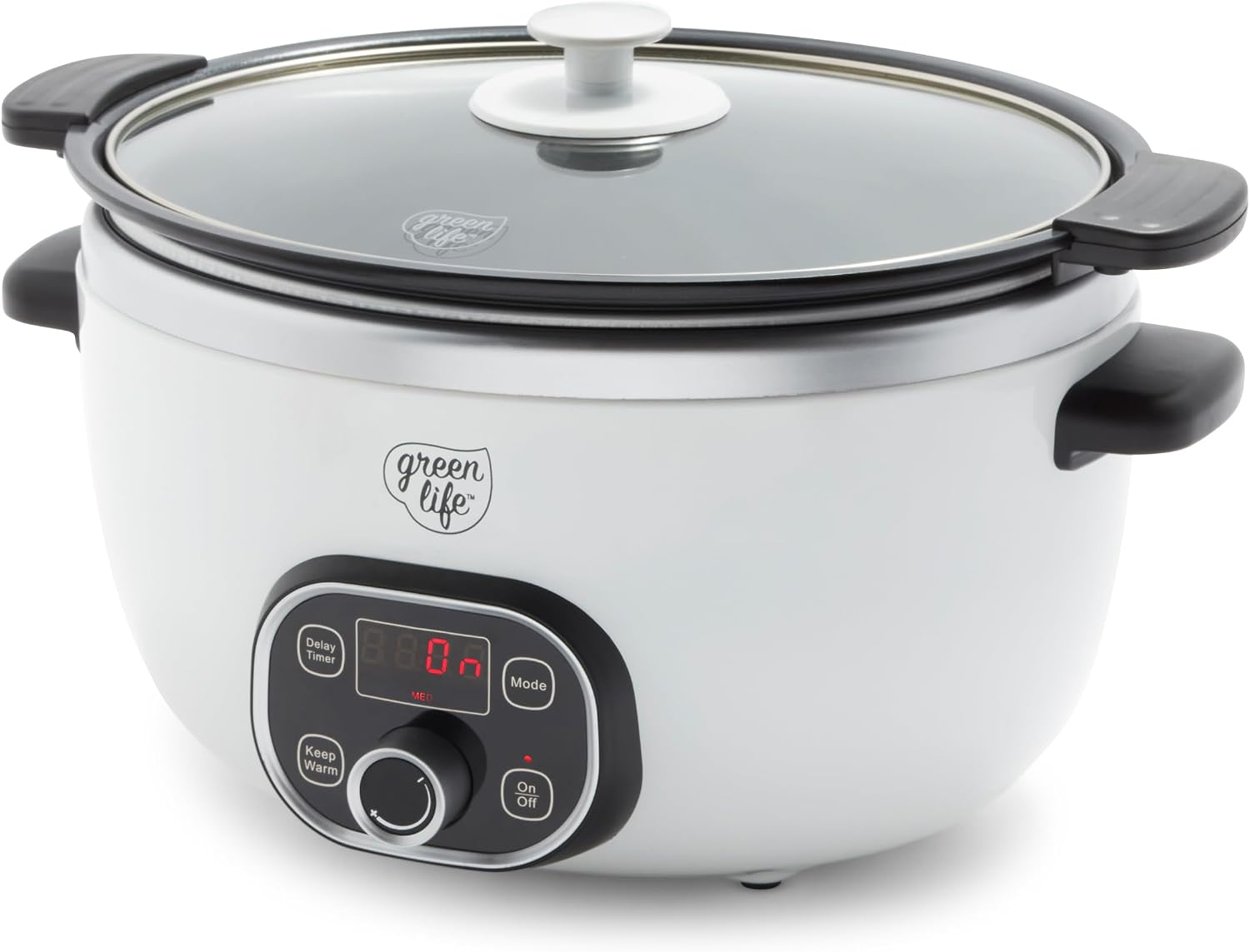 GreenLife Cook Duo Healthy Ceramic Nonstick Programmable 6 Quart Family-Sized Slow Cooker, White