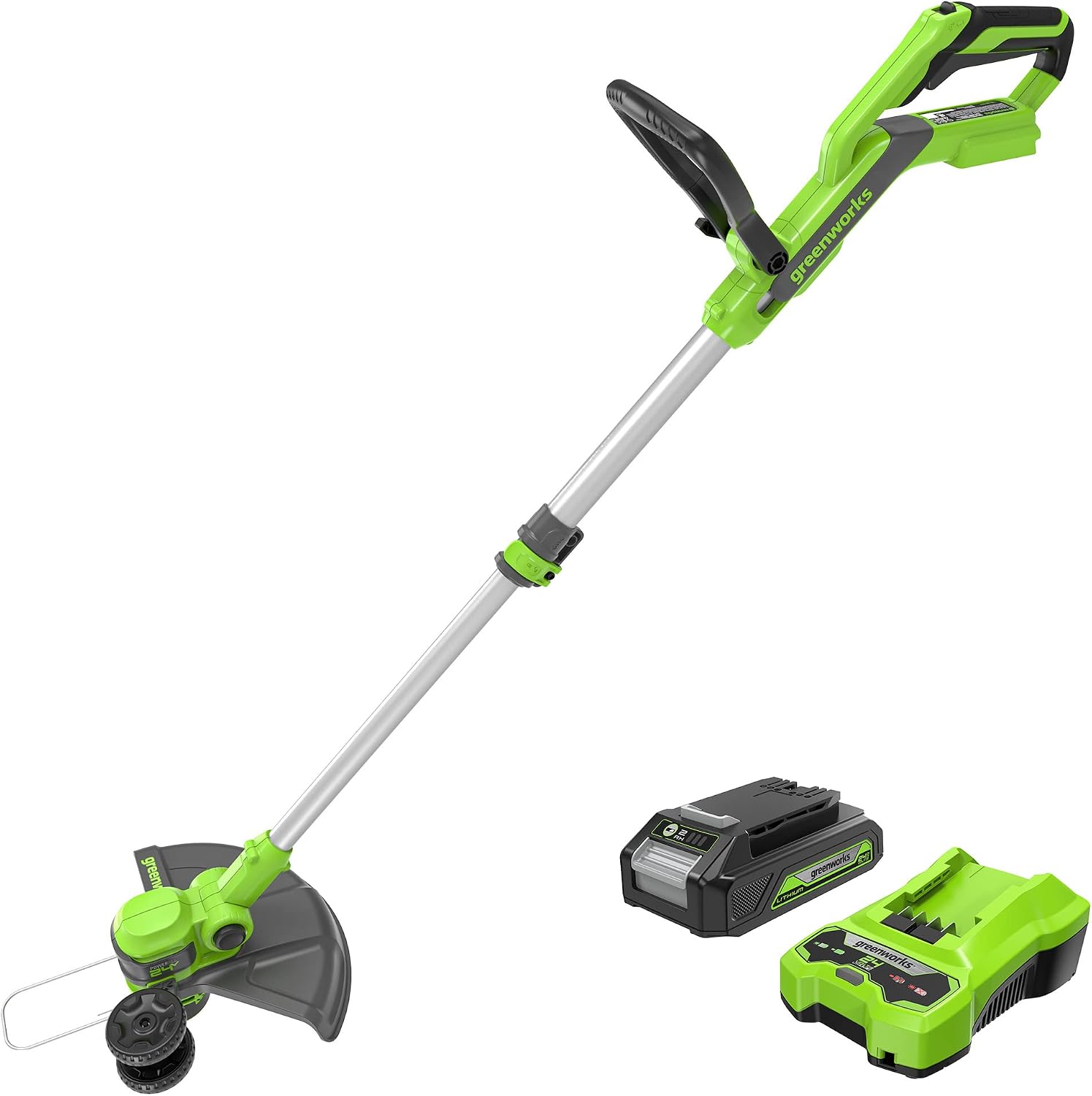 GreenWorks 24V 12″ Cordless Battery String Trimmer & Edger w/ 2.0Ah USB Battery & Charger – ST24B217
