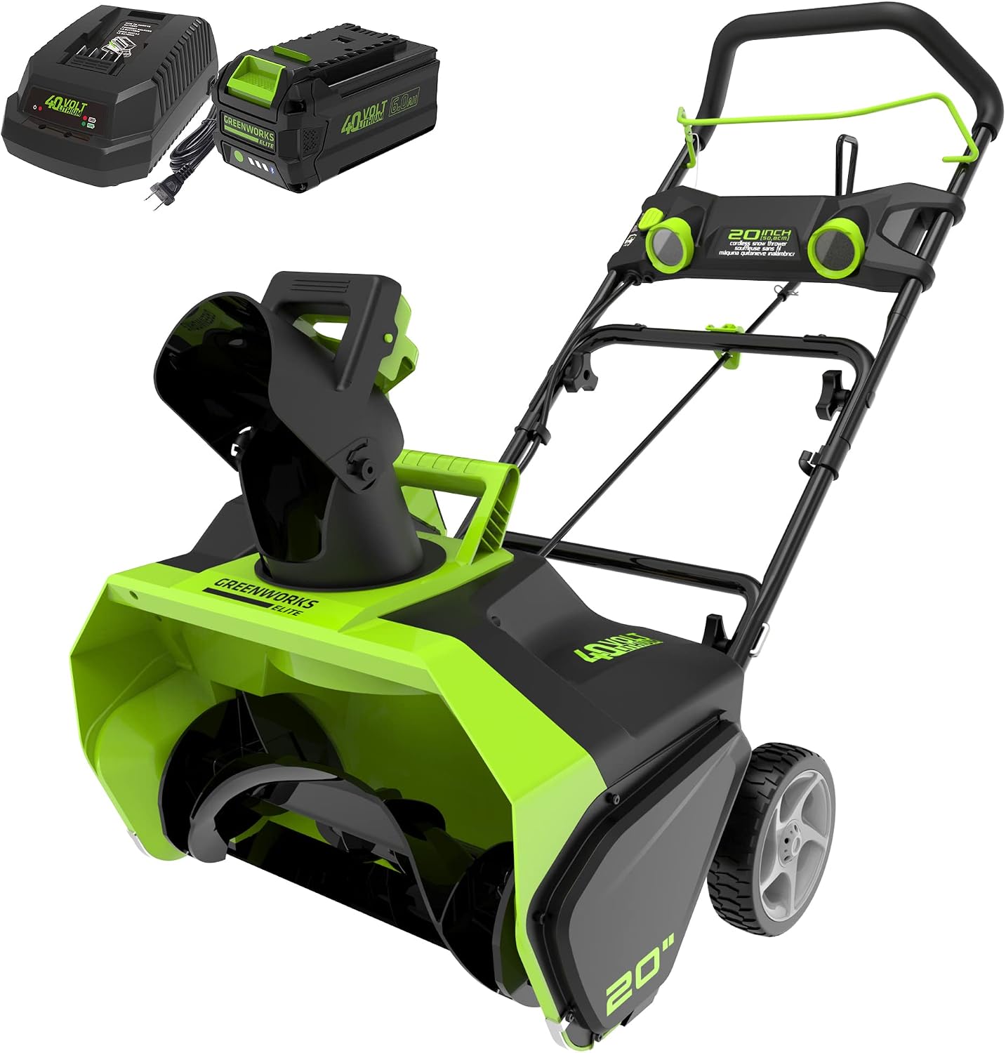 Greenworks 2605302 40V 20’’ Brushless Snow Thrower 6Ah Battery and Charger Included