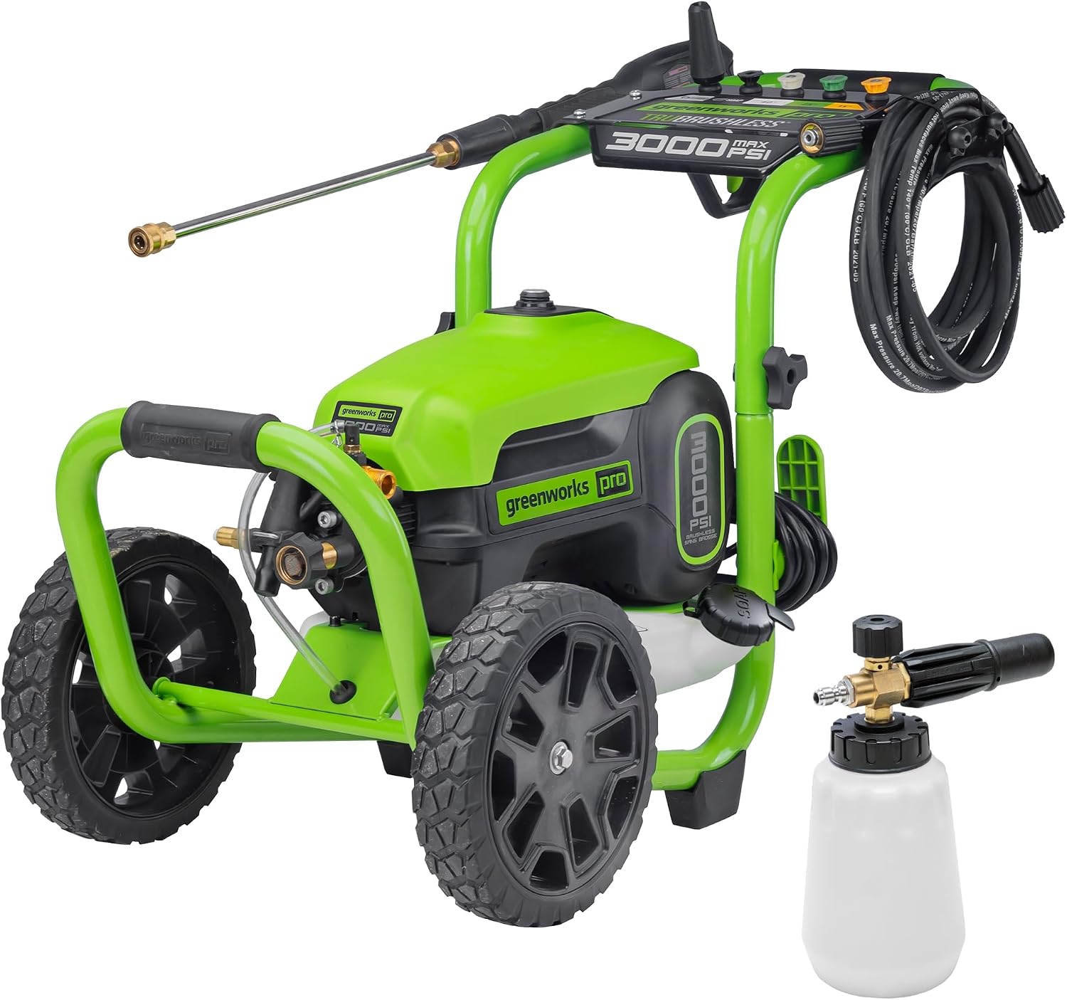 Greenworks 3000 PSI Pressure Washer (2.0 GPM Max) with Foam Cannon – Easily Remove Dirt and Grime on Siding, Fences, Patios