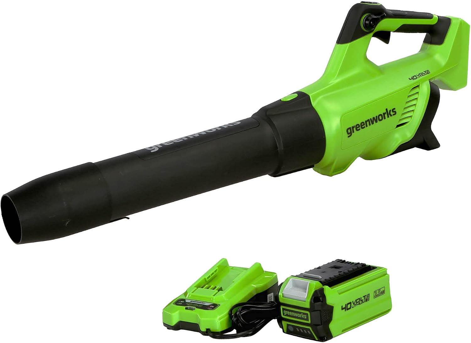 Greenworks 40V (120 MPH / 500 CFM / 75+ Compatible Tools) Cordless Axial Leaf Blower, 2.5Ah Battery and Charger Included – BL40B2512