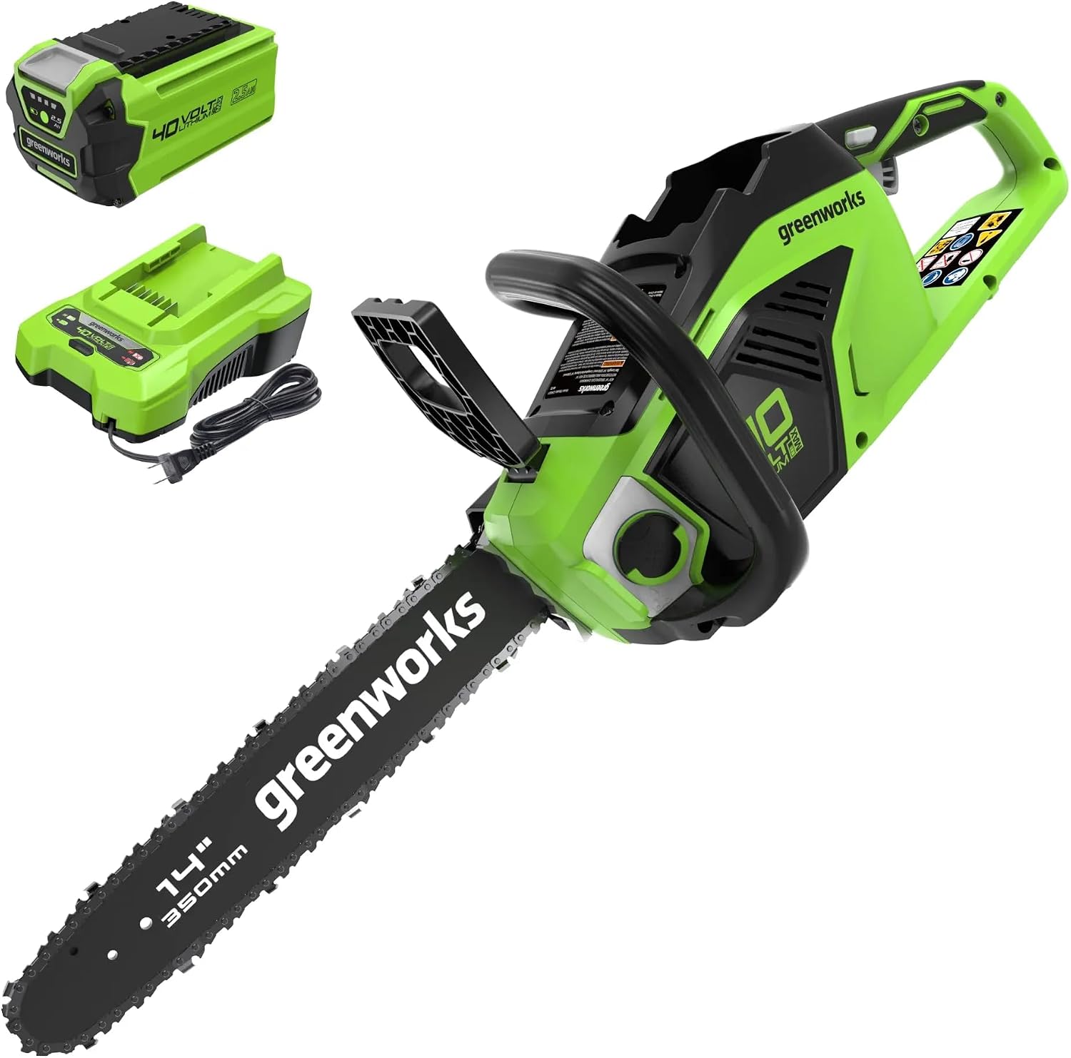 Greenworks 40V 14″ Cordless Battery 1.0kW Chainsaw w/ 2.5 Ah Battery & Charger – 2012802