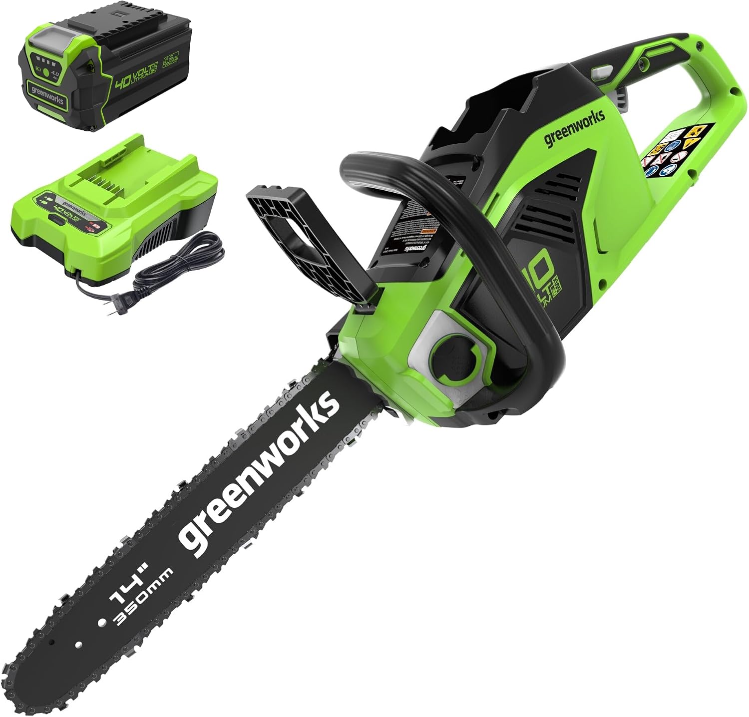Greenworks 40V 14″ Cordless Battery 1.0kW Chainsaw w/ 4Ah Battery & Charger – 2020302