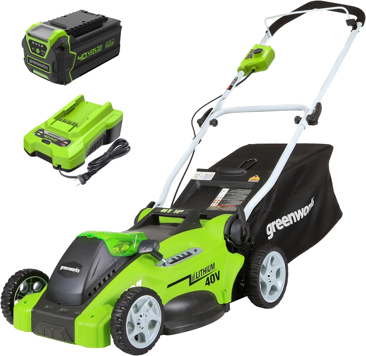 Greenworks 40V 16″ Cordless Battery Push Lawn Mower w/ 4.0Ah Battery & Charger – 25322