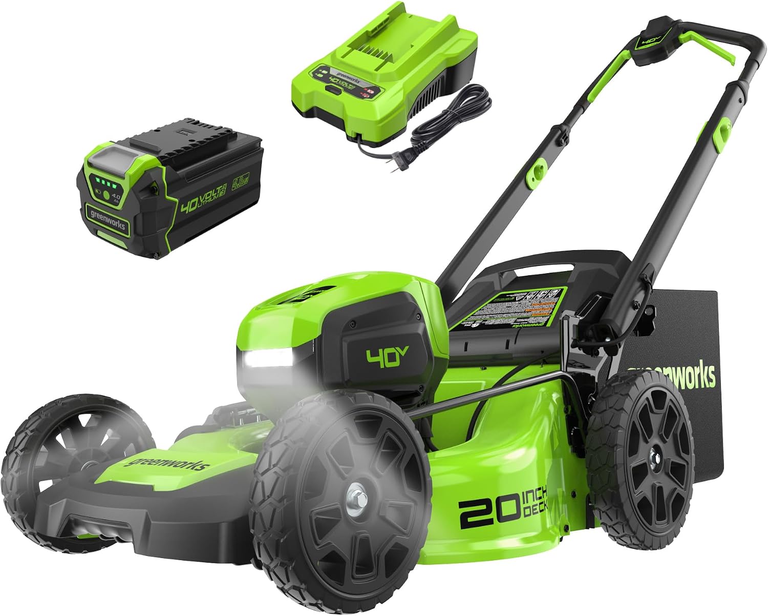 Greenworks 40V 20″ Cordless Battery 4-in-1 Push Lawn Mower w/ 4.0Ah Battery & 2A Charger – MO40L415
