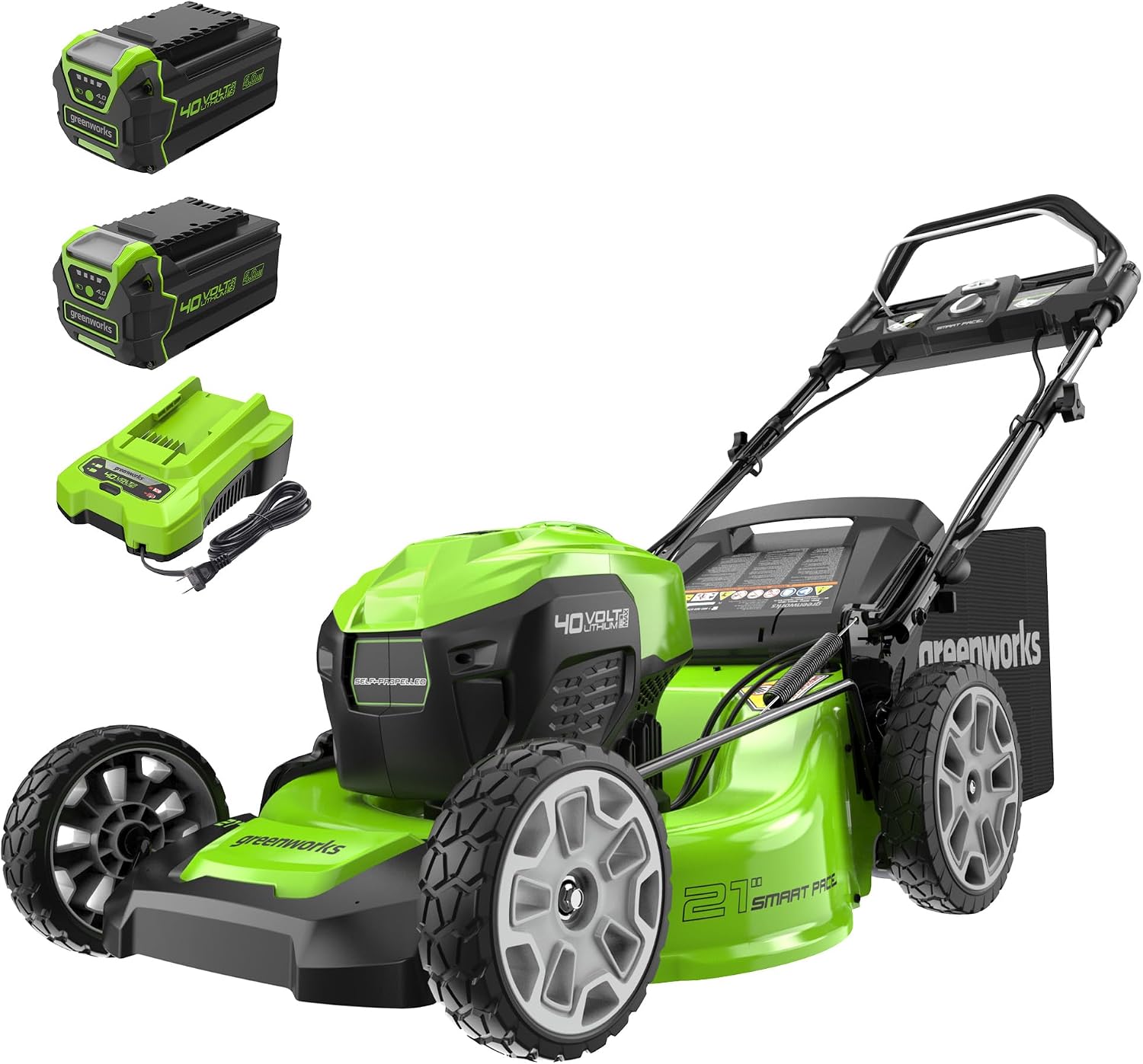 Greenworks 40V 21″ Cordless Battery Self-Propelled Lawn Mower w/ (2) 4.0Ah USB Batteries & Charger – MO40L4413