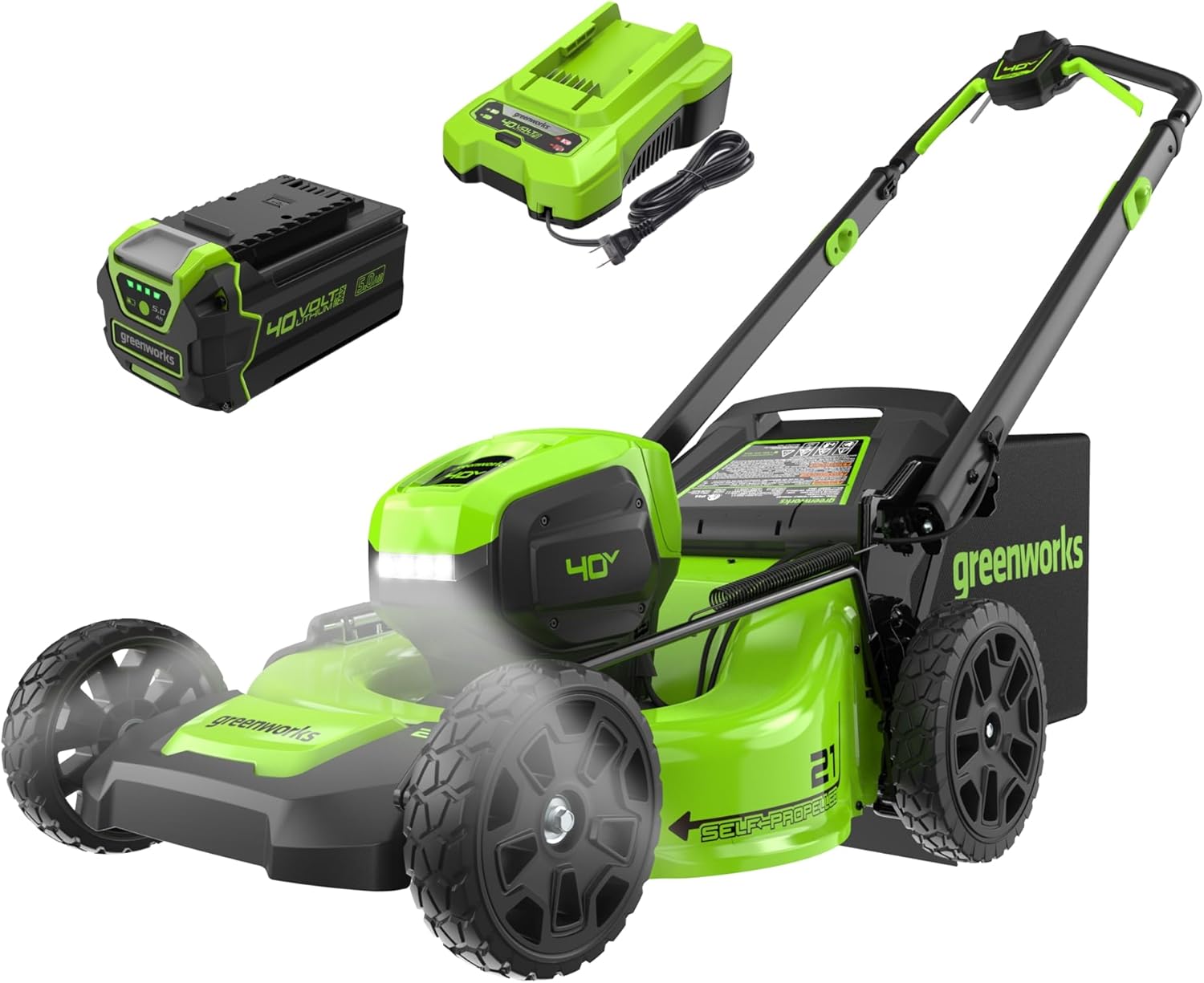 Greenworks 40V 21″ Cordless Battery Self-Propelled Lawn Mower w/ 5.0Ah Battery & 2A Charger – MO40L517