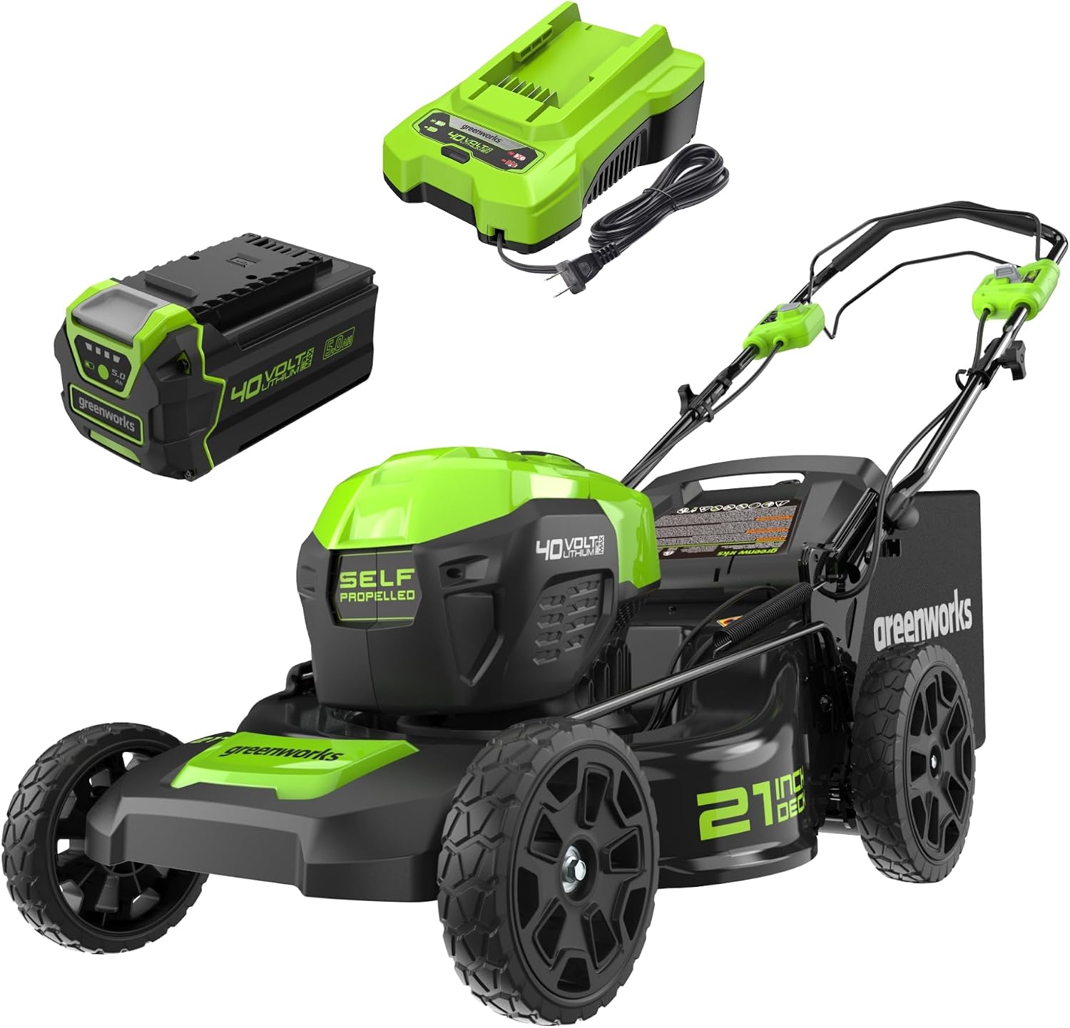 Greenworks 40V 21″ Cordless Battery Self-Propelled Lawn Mower w/ 5.0Ah Battery & Charger – 2516402