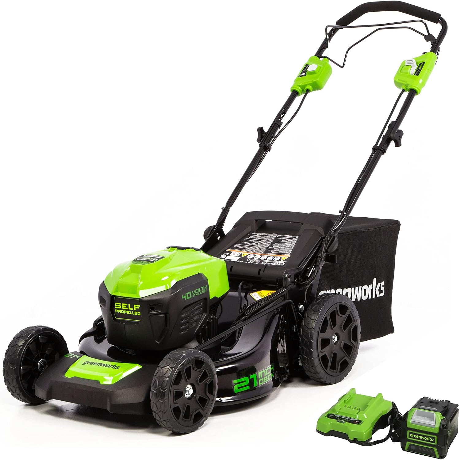 Greenworks 40V 21″ Cordless Battery Self-Propelled Lawn Mower w/ 5.0Ah USB Battery & Charger – LMF414