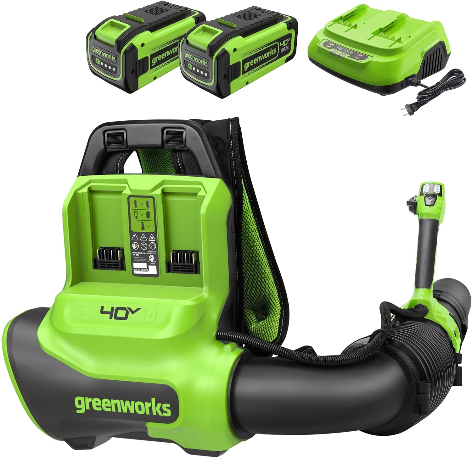 Greenworks 40V 710 CFM Cordless Battery Dual Port Backpack Blower w/ (2) 8.0Ah Battery & Charger – BPB40L820