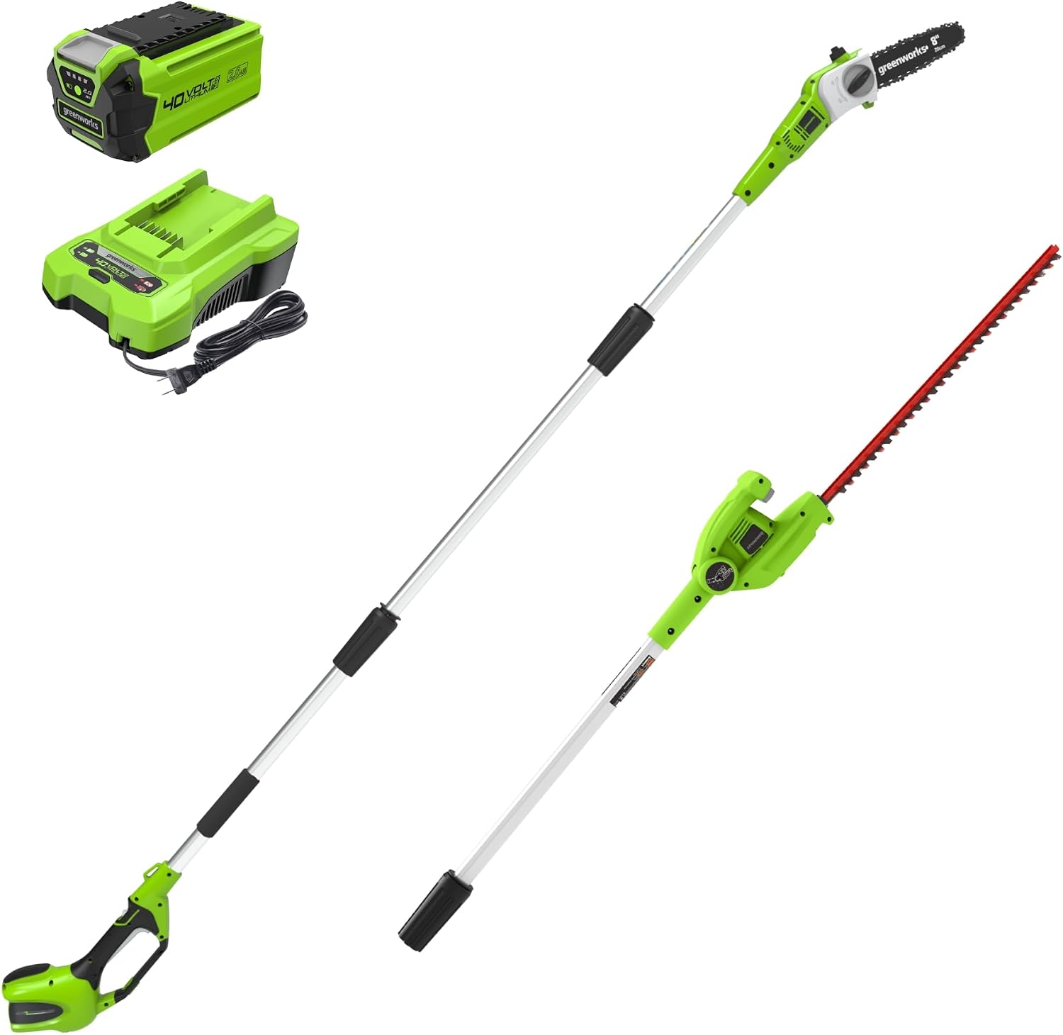Greenworks 40V 8″ Cordless Battery Pole Saw & Hedge Trimmer Attachment w/ 2.0 Ah Battery & Charger – PSPH40B210